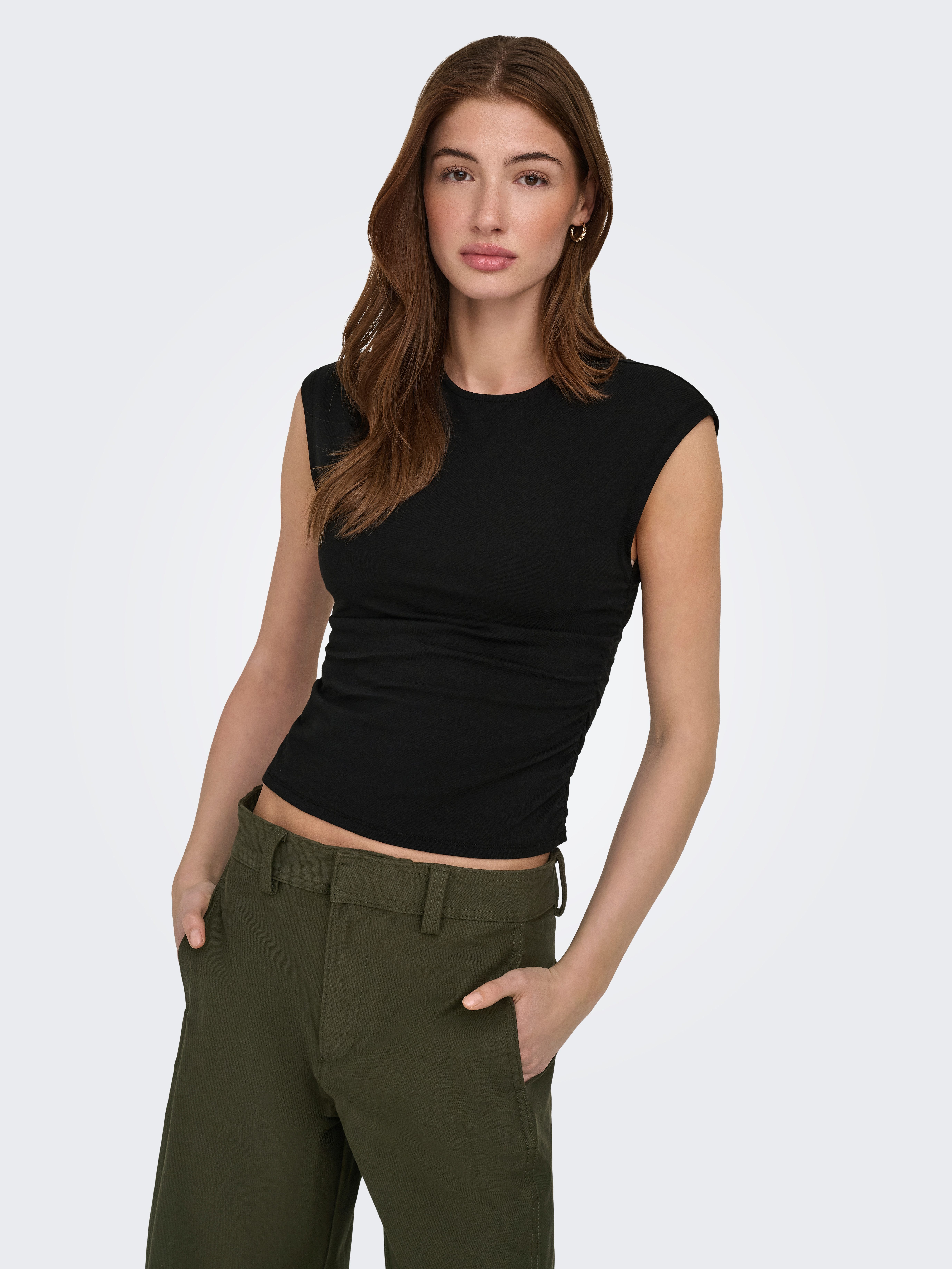 ONLY Shirttop ONLMIRA CAPSL RUCHING TOP JRS NOOS Baumwollmischung, regular fit, Rundhals