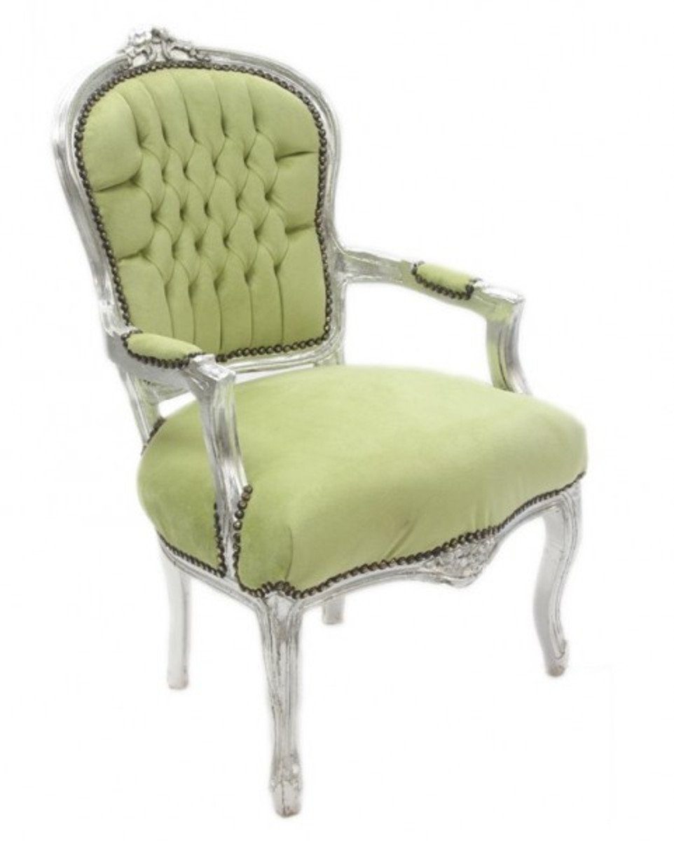 Casa Padrino Besucherstuhl Barock Salon Antik - Stuhl Silber Möbel Jadegrün Design 