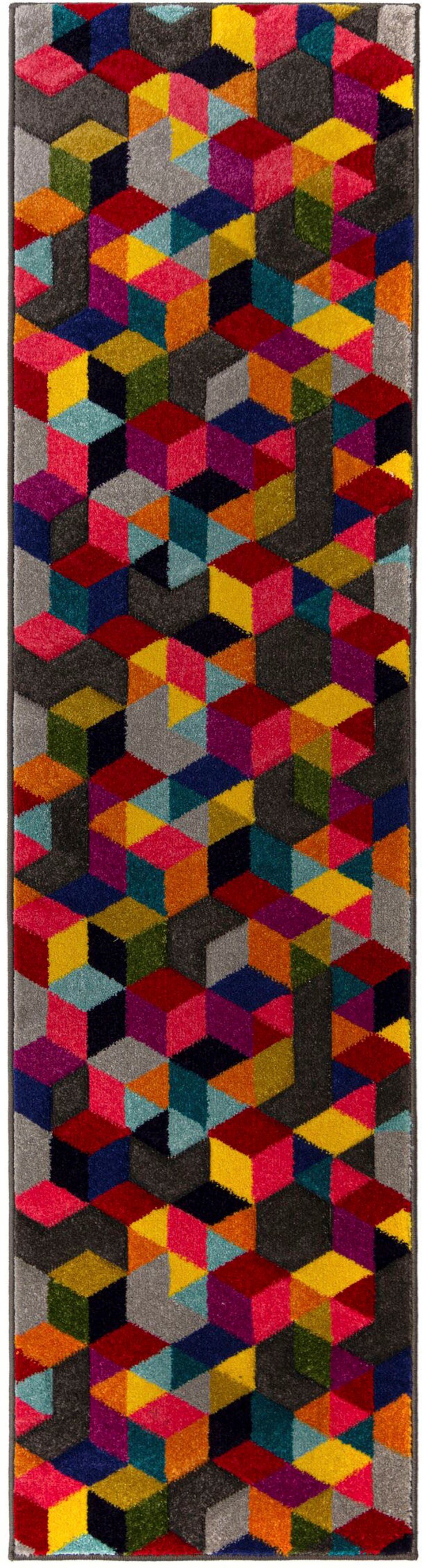 FLAIR RUGS Läufer Dynamic, rechteckig, Höhe: 10 mm, fußbodenheizungsgeeignet, Cube Muster, bunt, Wohnzimmer, Läufer