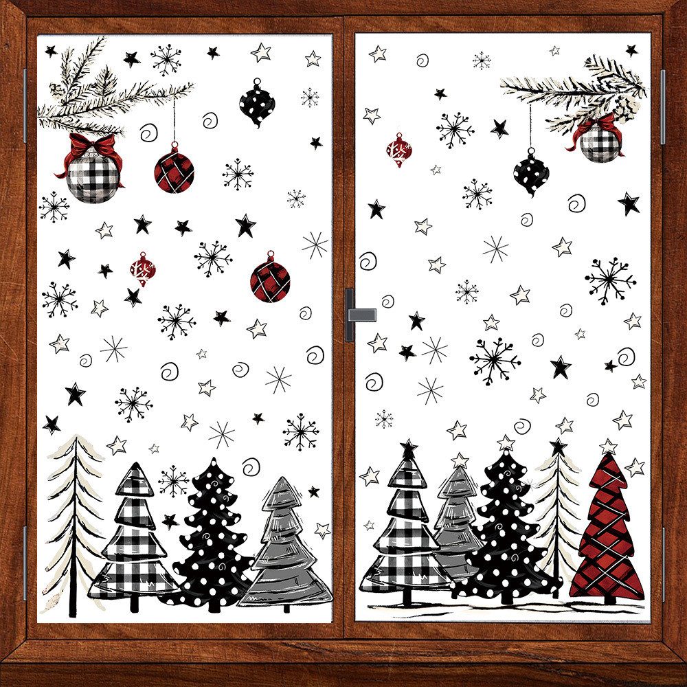 FELIXLEO Декорация окна 119 Stück Weihnachts-Fensteraufkleber, schwarzer roter Weihnachtsbaum
