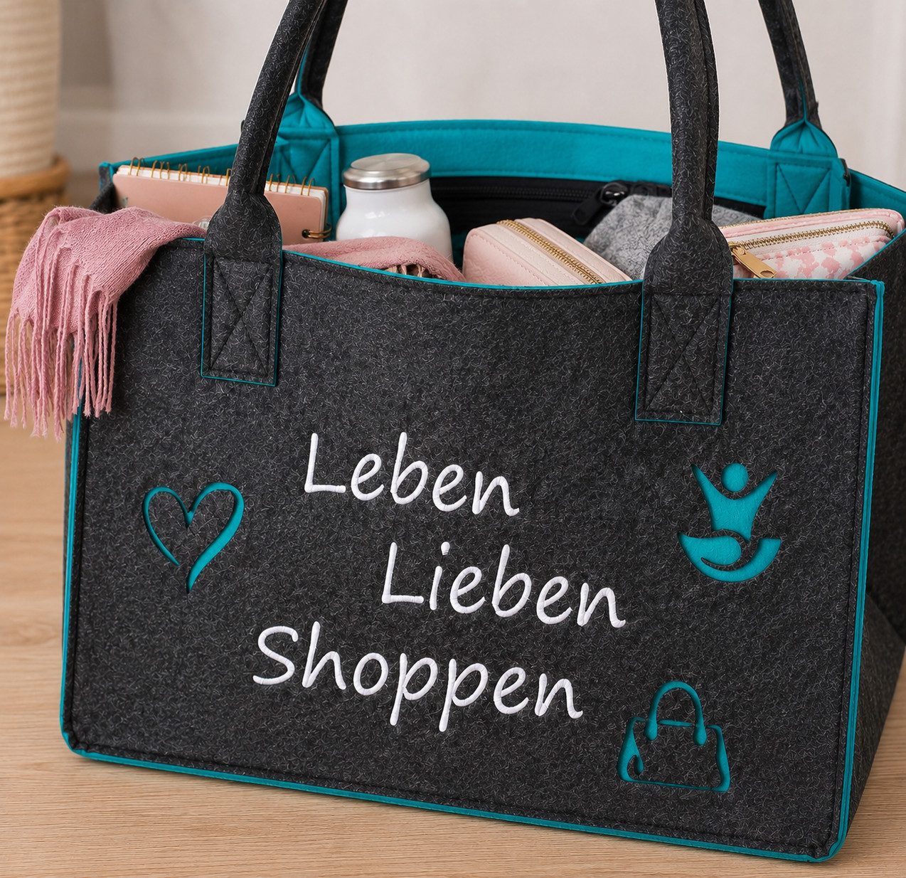 MF Shopper Filztasche Vita Leben Lieben Shoppen grau 40 cm (1-tlg)