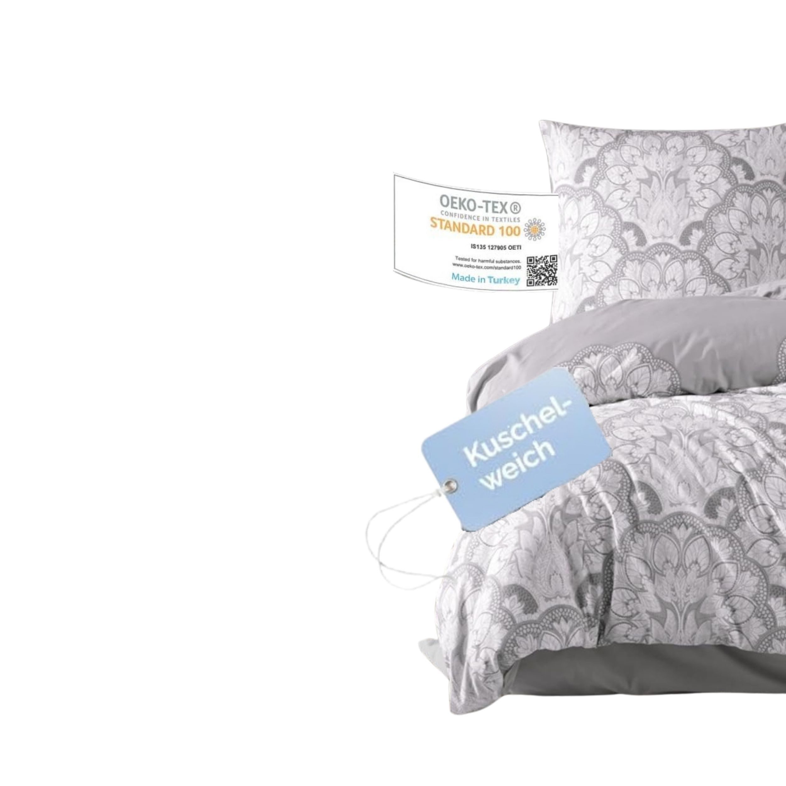yadetextil Bettwäsche Baumwolle Bettbezug Grau Barockstill weiß geblümt., R günstig online kaufen