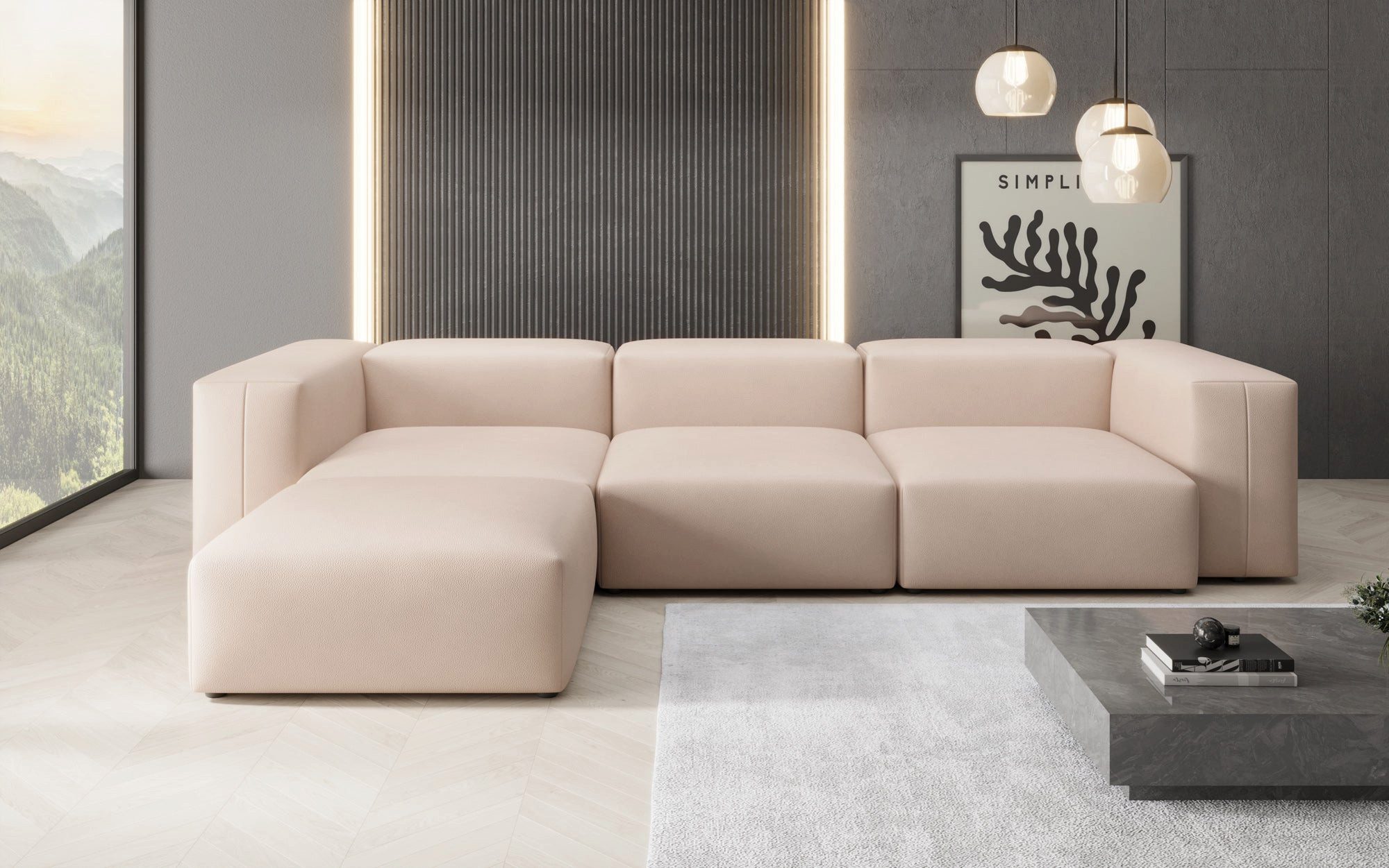 Luxusbetten24 Ecksofa Designer L Sofa Snug, mit Bezug aus pflegeleichtem Echtleder