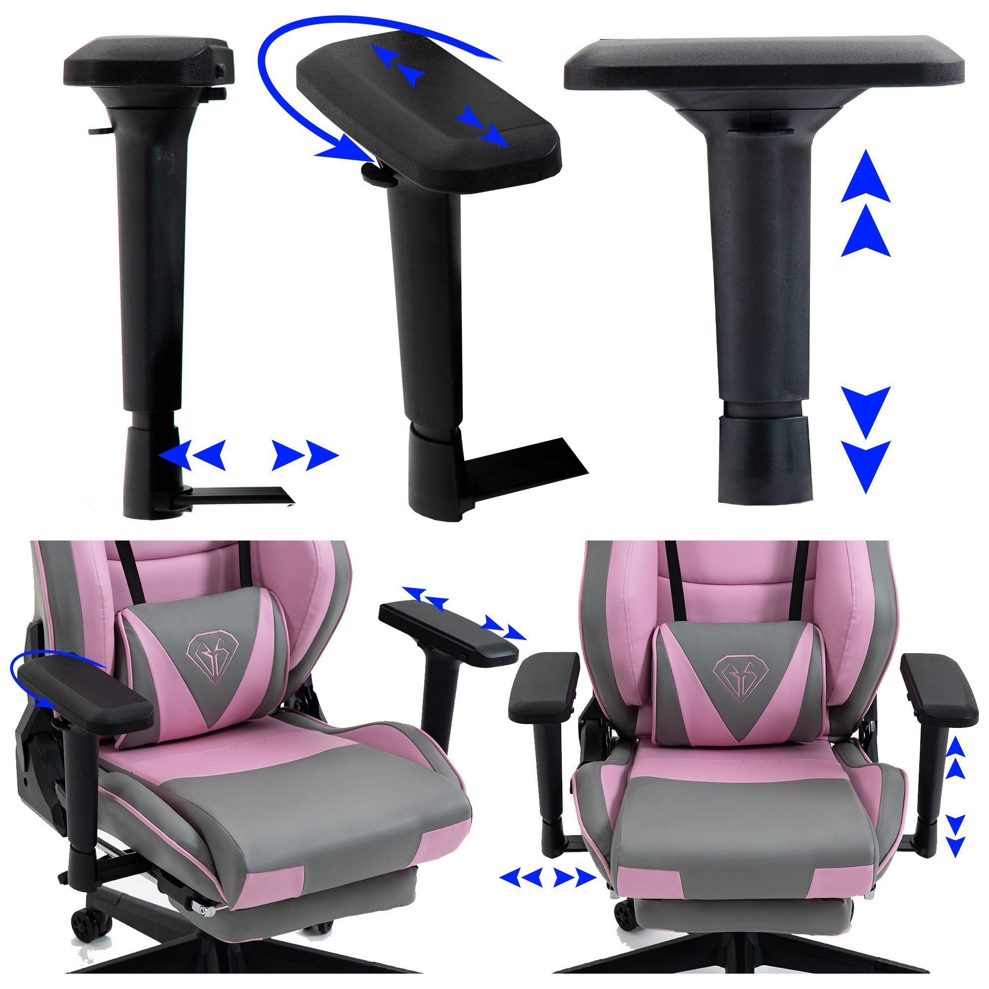 TRISENS Chefsessel Ikaros ergonomsichen (1 Stück), Hellgrau Rosa mit Drehstuhl Chefsessel / Sportsitz Racing 4D-Armlehnen und Schreibtischstuhl Chair