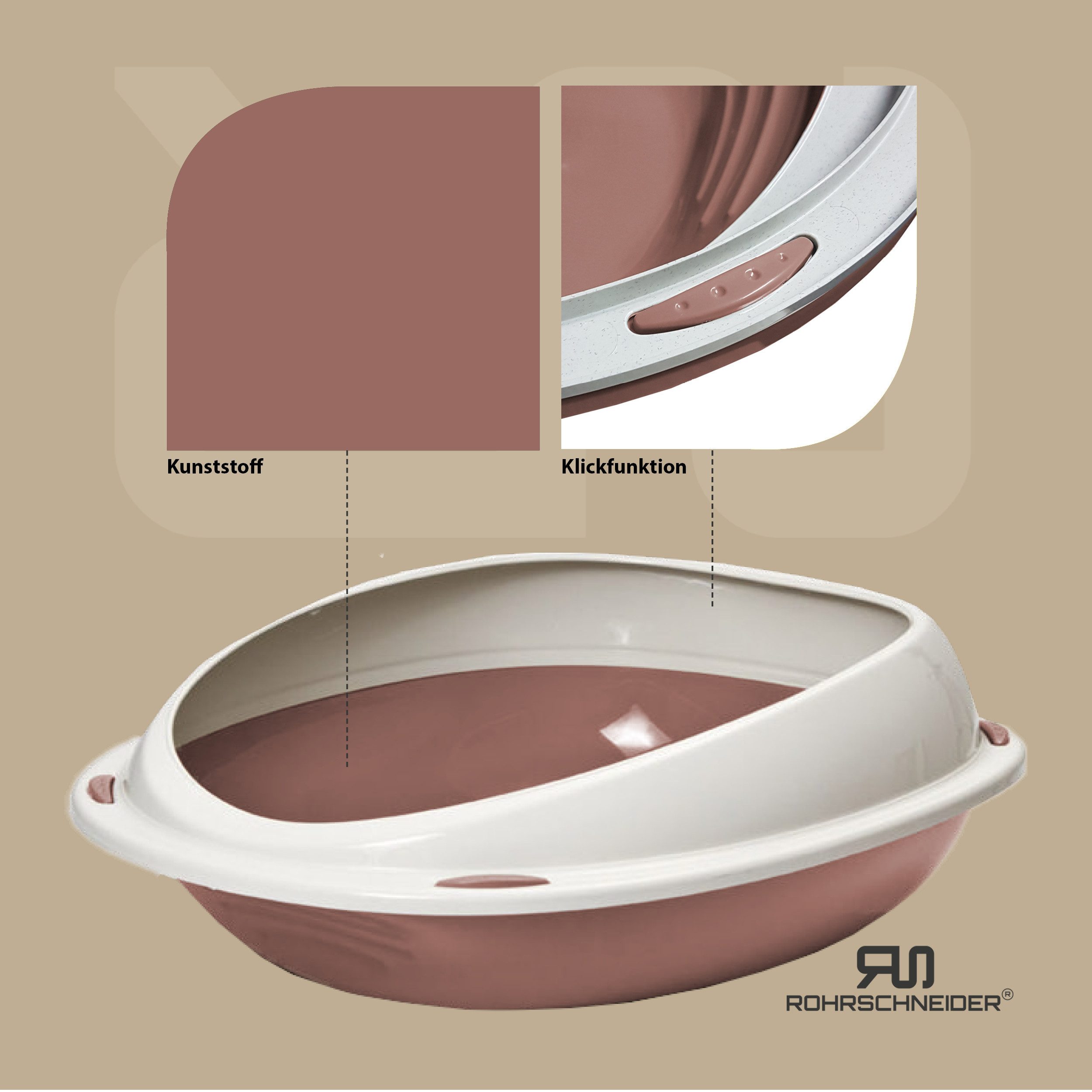 Rohrschneider Katzentoilette Katzenklo für große Katzen, hoher Rand, platzsparende Schalentoilette