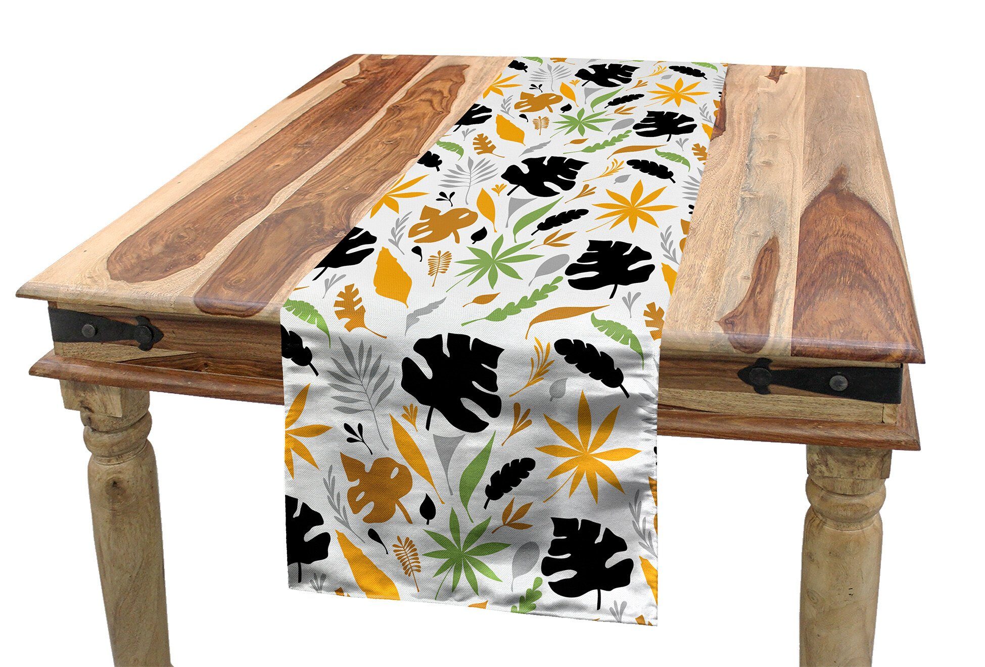 Tropisches Küche Abakuhaus Dekorativer Tischläufer, Laub Esszimmer Tischläufer Silhouette Rechteckiger Blätter