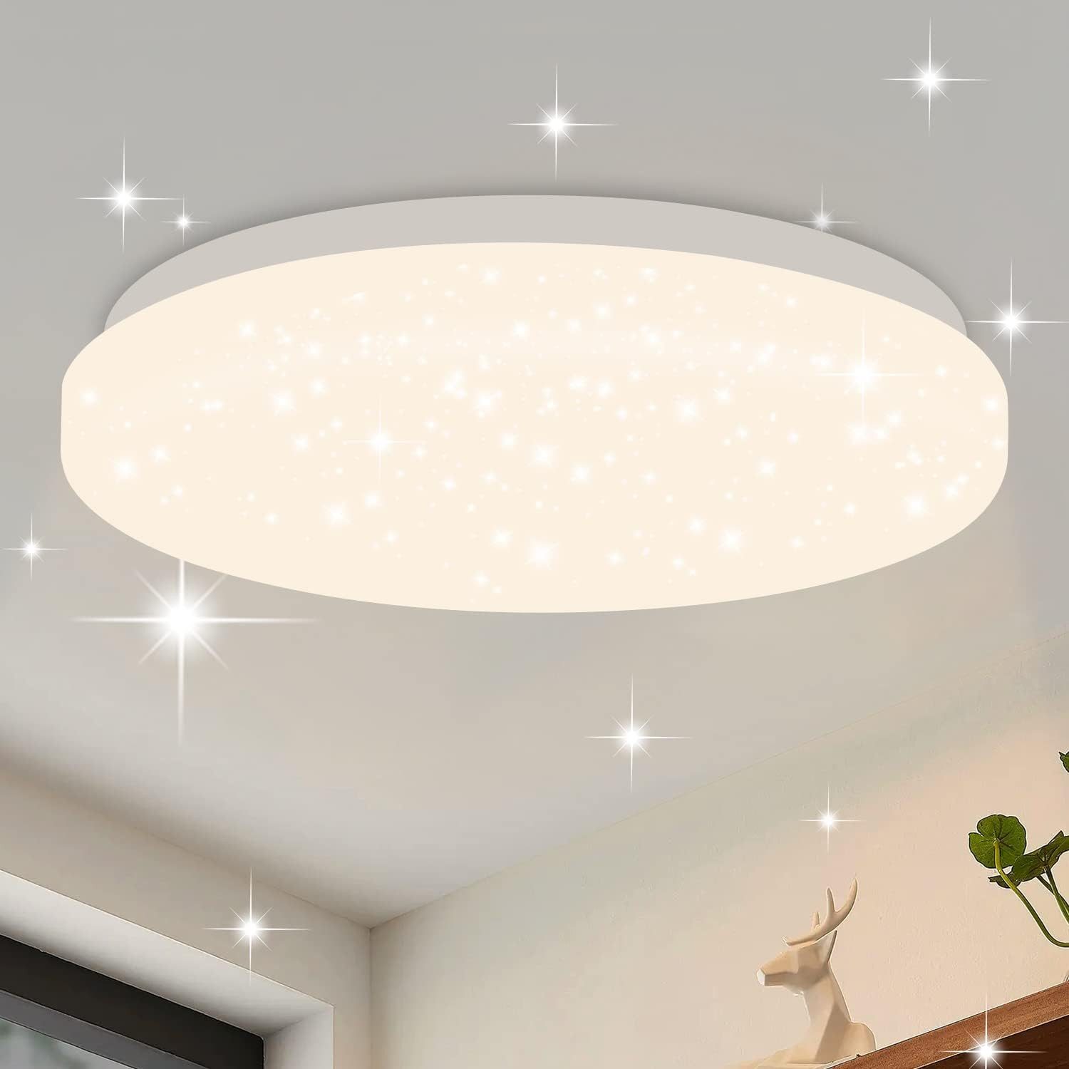 Nettlife LED Deckenleuchte Sterneneffekt Kinderzimmer 15W 21cm Fernbedienung 3000K/4000K Weiß, LED fest integriert
