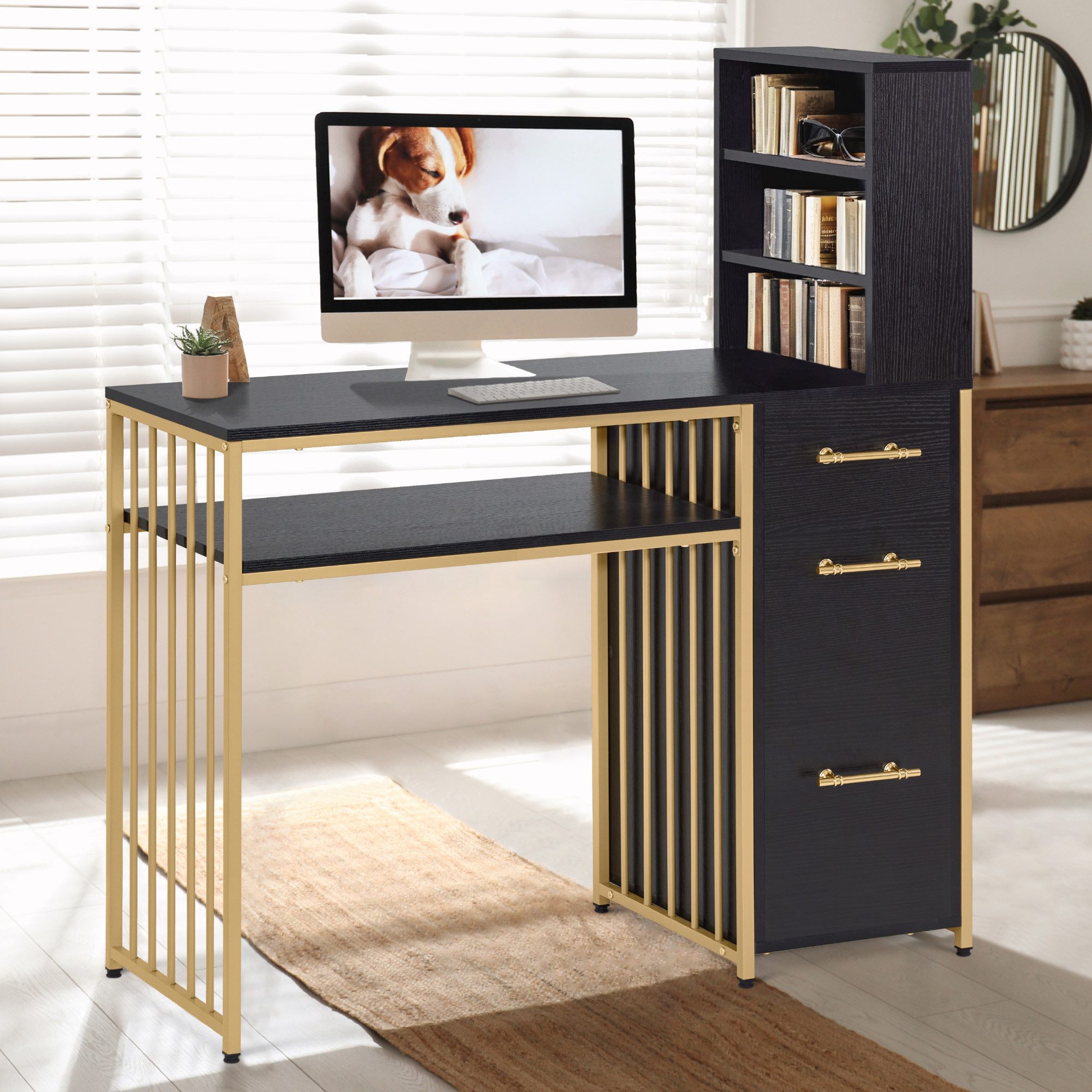 MCombo Schreibtisch M MCombo Schreibtisch Manikürtisch Computertisch Holz 2420, 3 Schubladen, mit Regal