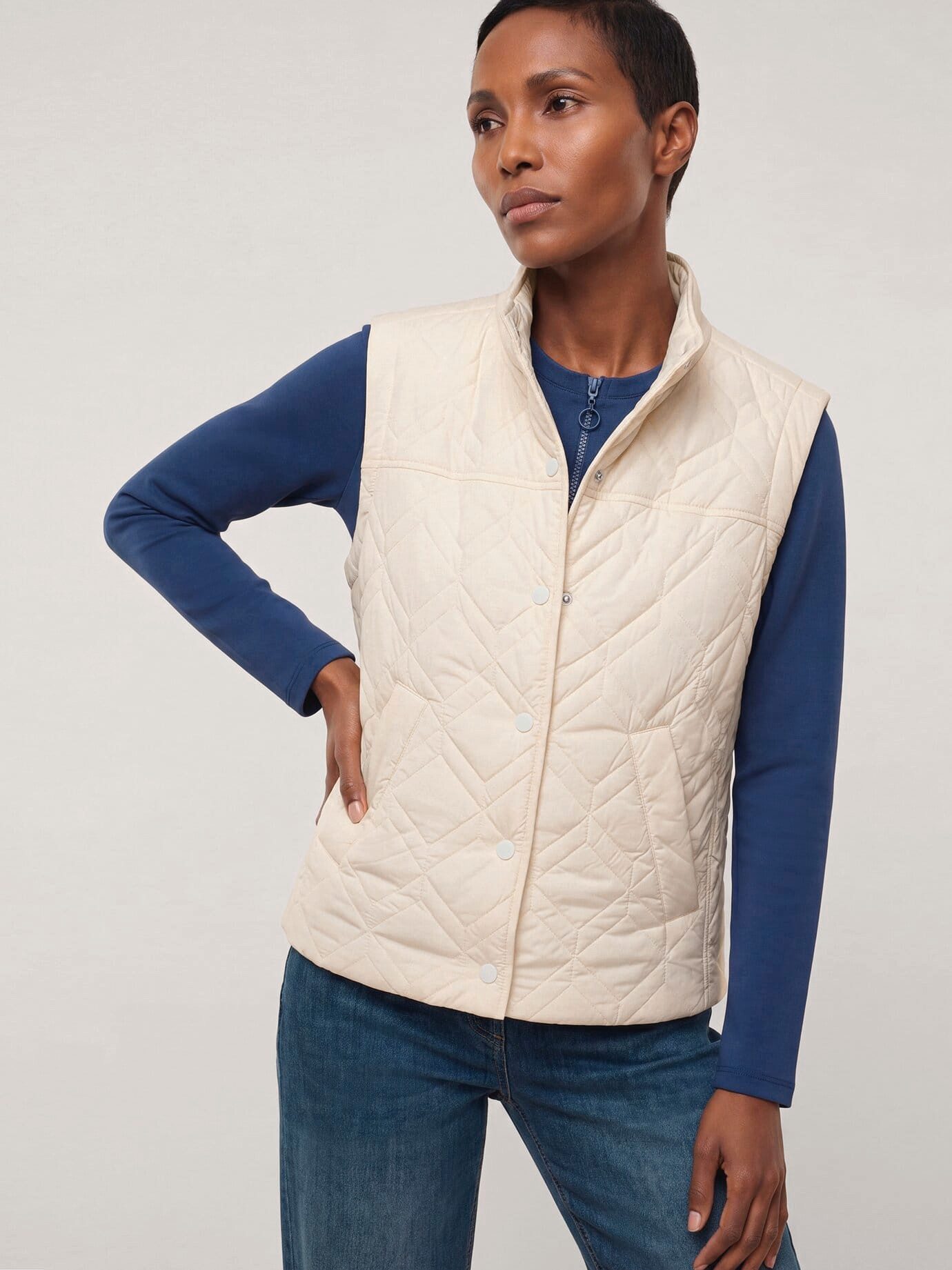 Walbusch Steppweste Damen Steppweste mit Druckknöpfen Stehkragen, modern, wasserabweisend