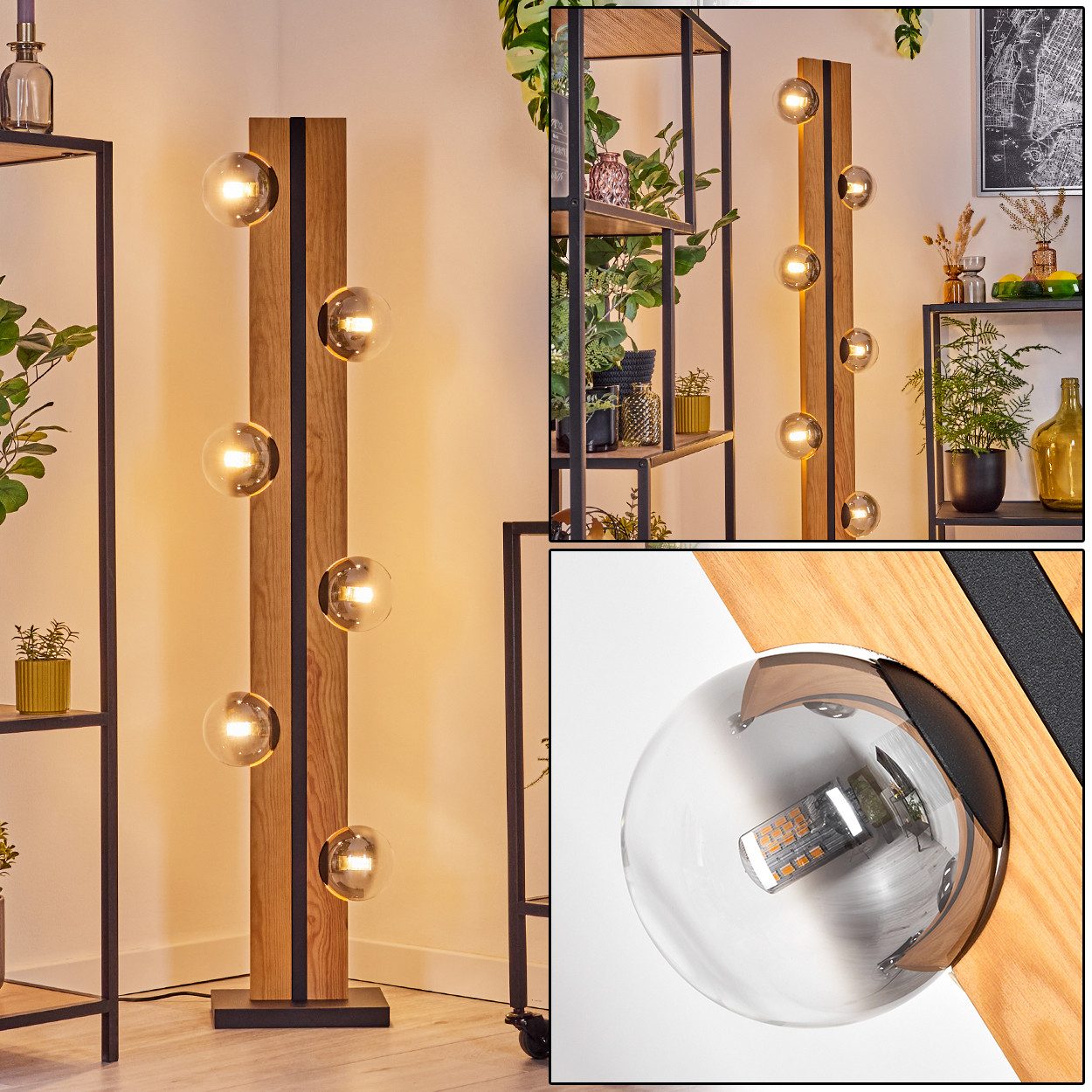hofstein Stehlampe Stehlampe aus Holz/Metall/Glas in günstig online kaufen