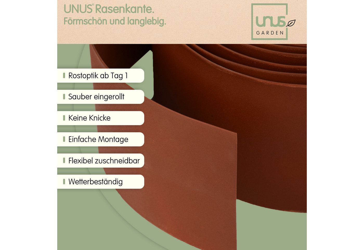 Thumbnail - UNUS GARDEN Rasenkante Beeteinfassung Rostoptik groß 10x1000 cm, LxH: 1000x10 cm, Mähkante, Beetumrandung, Rasenkante 10...