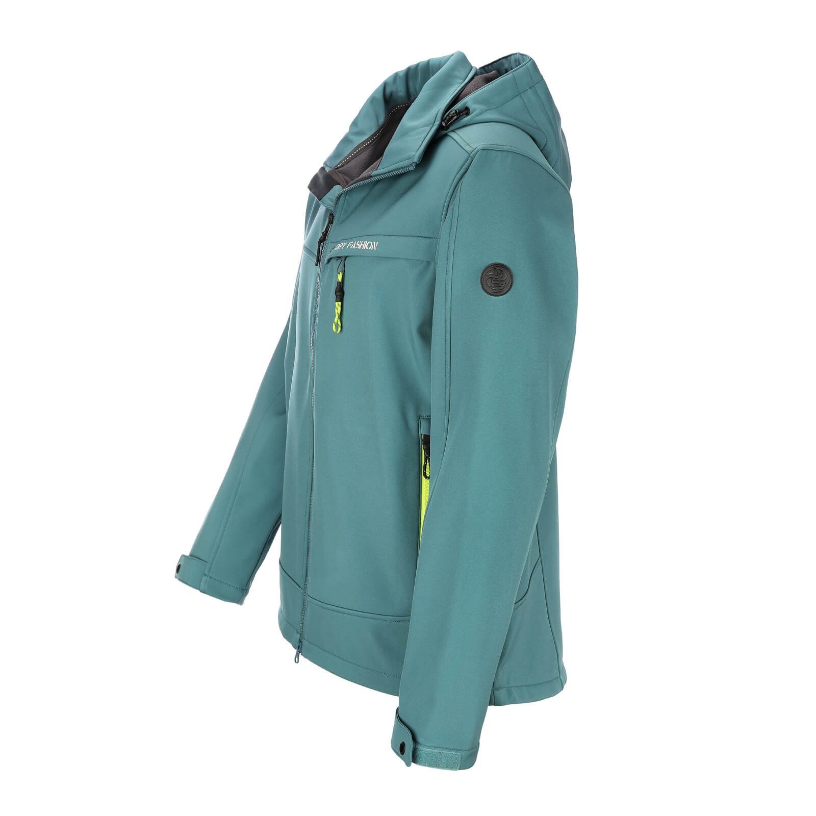 Dry Fashion Softshelljacke Herren Outdoor-Jacke Flensburg - Jacke Softshell Fleece-Innenfutter Atmungsaktiv, 2-Wege-Reißverschluss, Kapuze abnehmbar, Bundzug