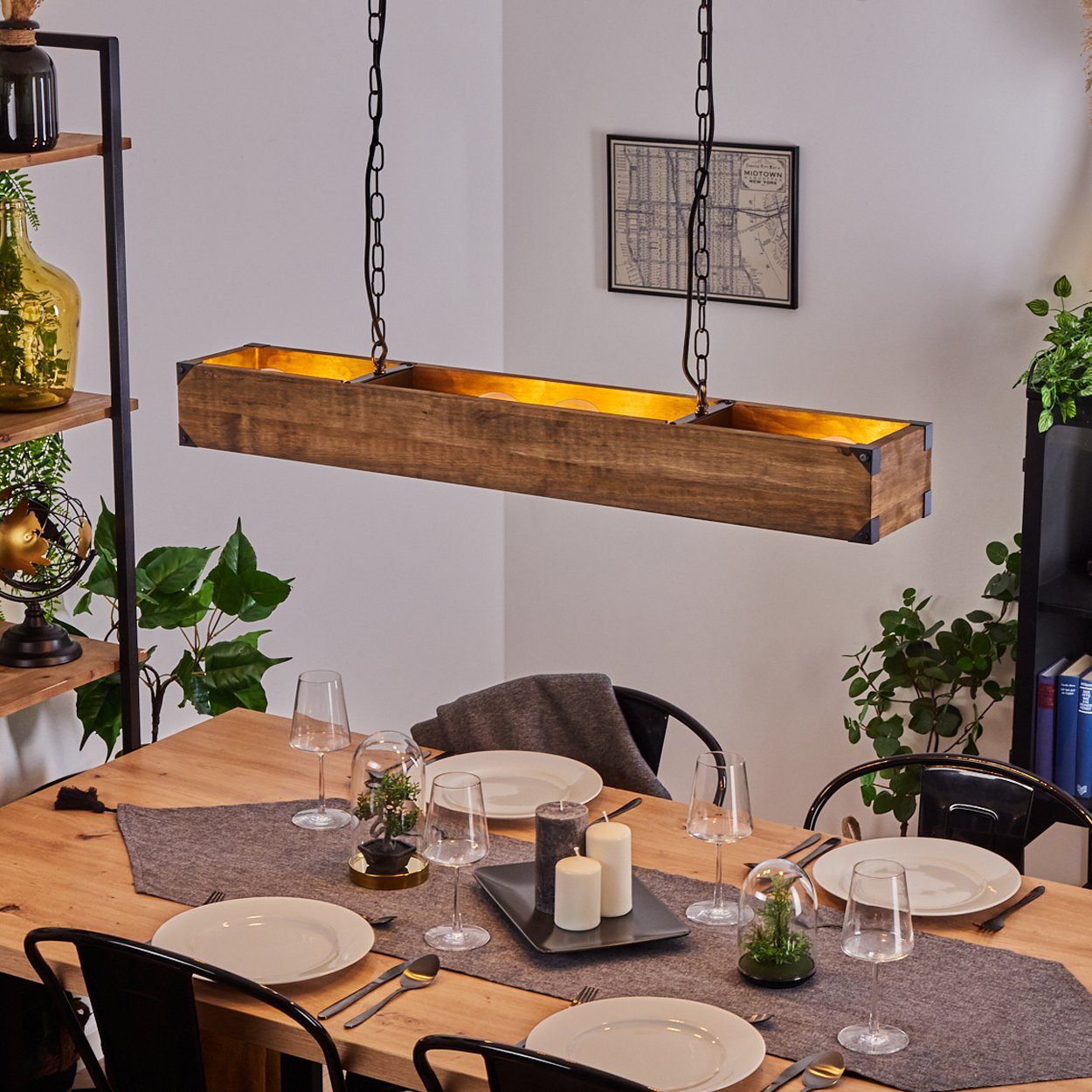 hofstein Pendelleuchte »Spezia« Hängelampe aus Metall/Holz in Schwarz/Natur günstig online kaufen