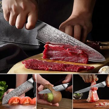 Home safety Messer-Set 4tlg.Damast Küchenmesser set Chef Santoku Filetier Universalmesser (4-tlg)