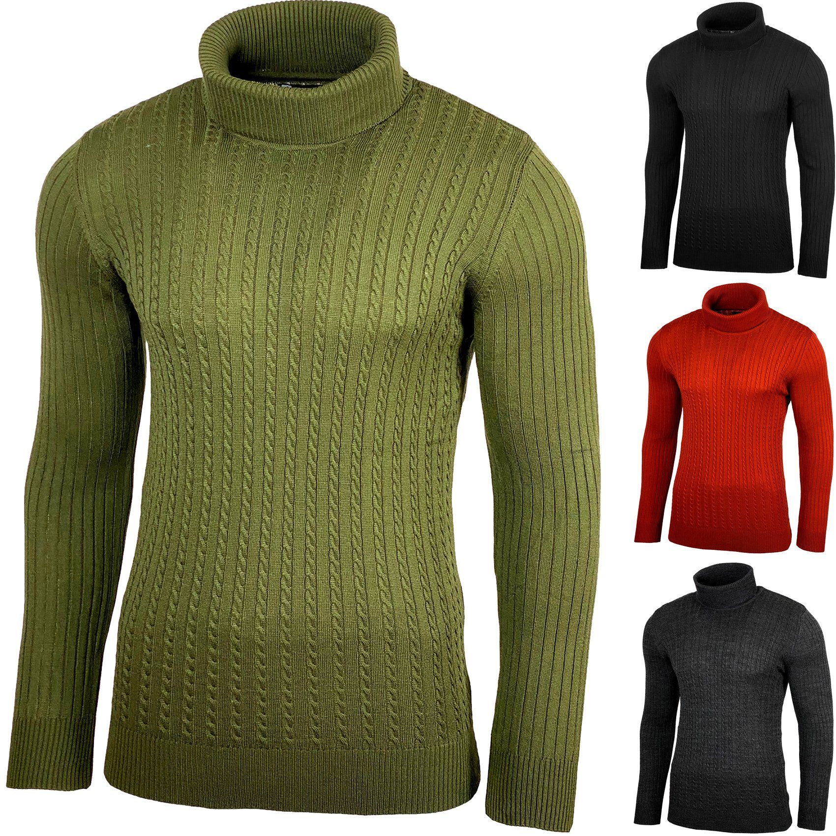 Strickpullover Feinstrick Grau BB-1732 Herren BAXBOY Pullover Rollkragen Baxboy