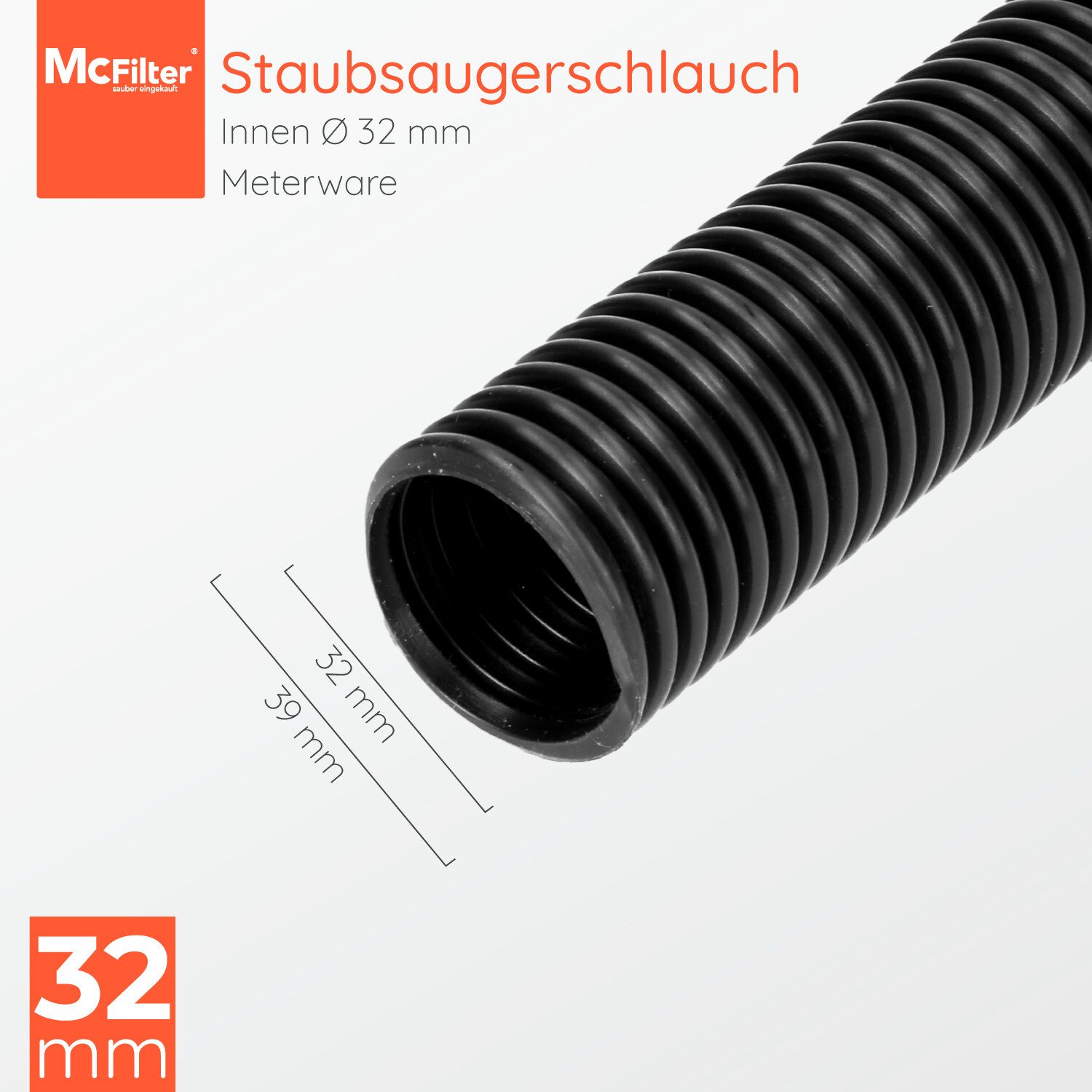 McFilter Staubsaugerschlauch Ø 32/35/36/38 mm Meterware, Zubehör für AEG, Bosch, Einhell, Festool, Kärcher, Makita, Nilfisk, Parkside, Siemens, leicht, flexibel, formstabil