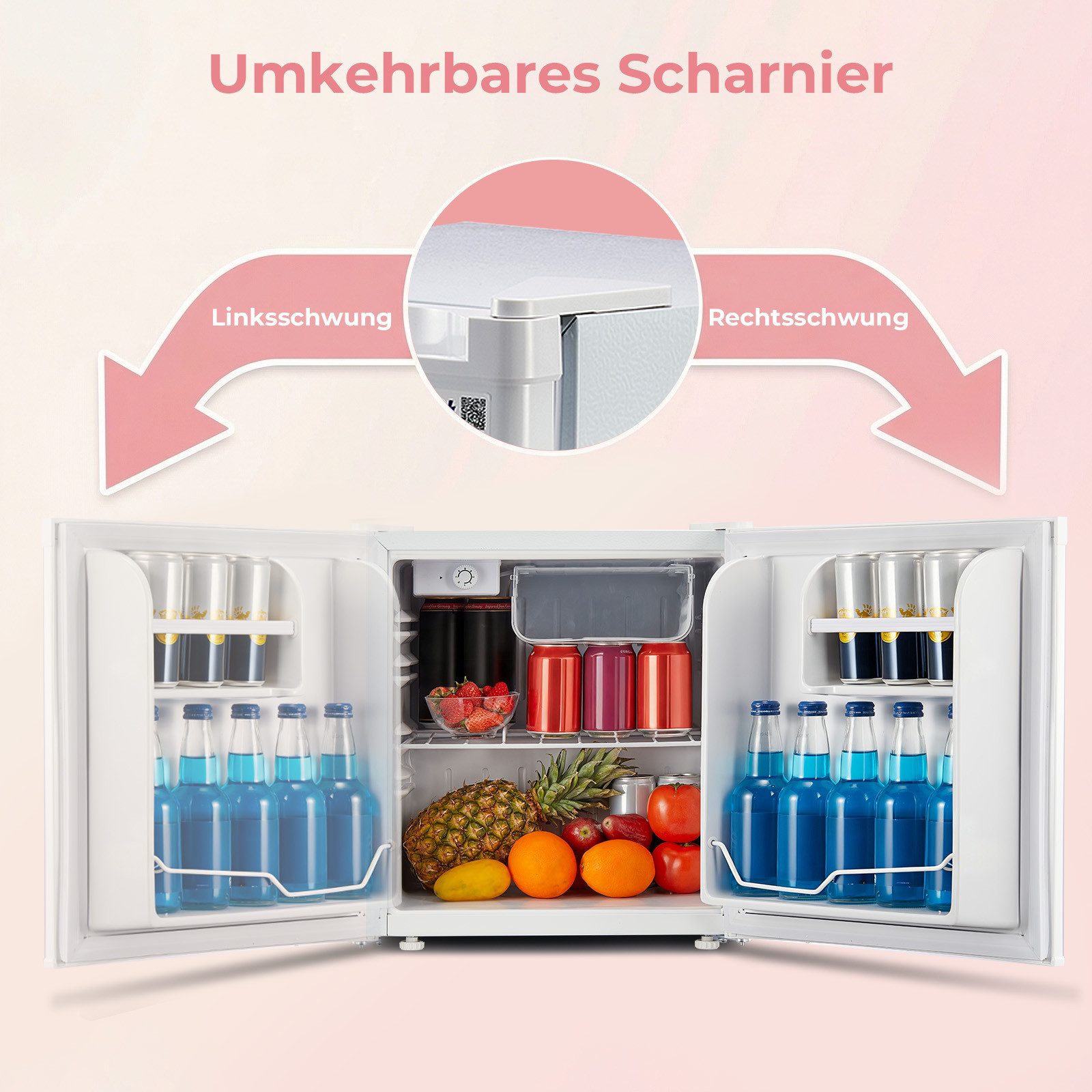 FOHERE Table Top Kühlschrank 46L Mini-Kühlschrank, Bier Hausbar Getränkekühlschrank Hotel, Weiß BC-46, 50 cm hoch, 49.53 cm breit – Bild 2 von 5
