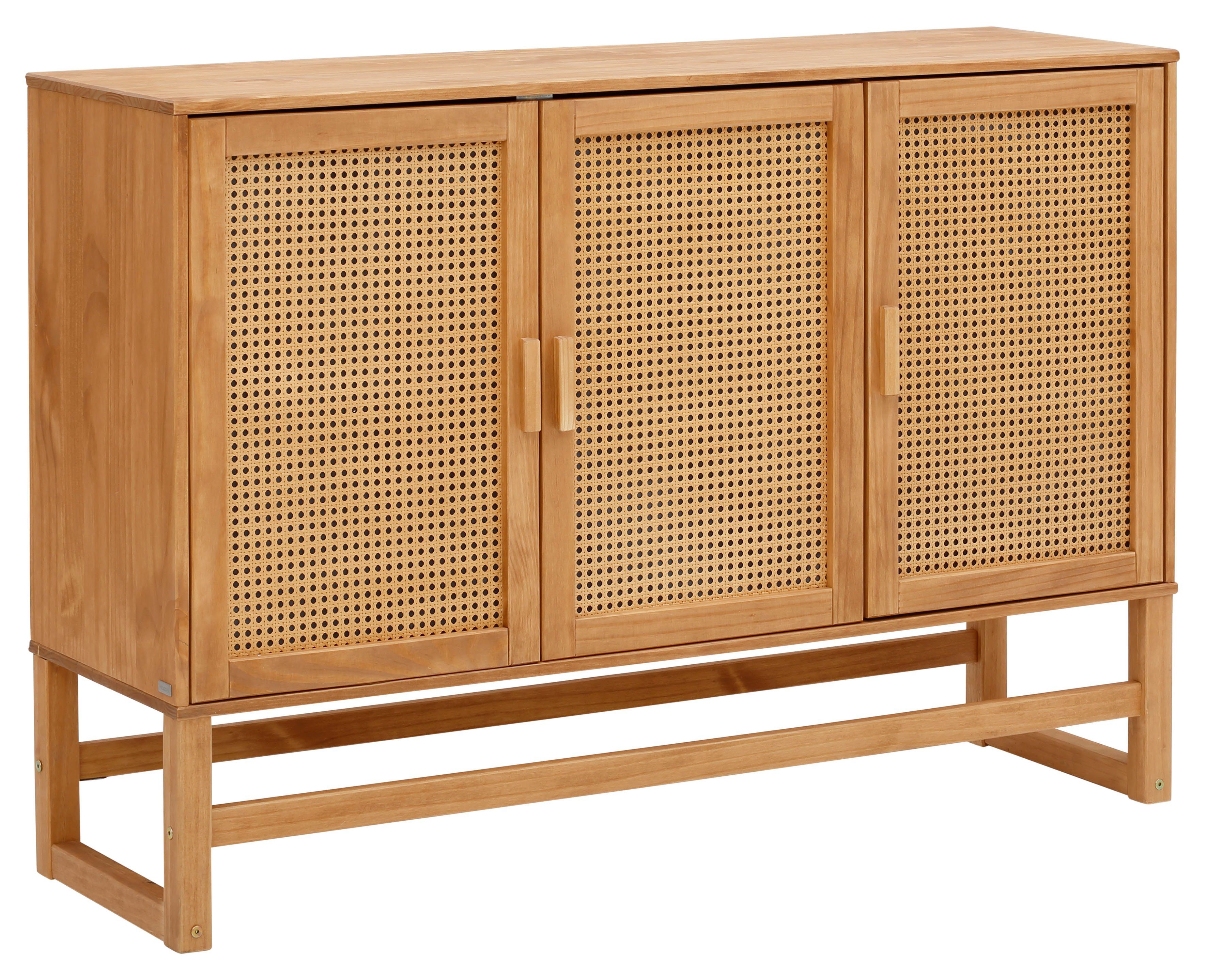 OTTO home Sideboard Linz, Kommode mit Rattangeflecht auf den Türfronten, aus Massivholz