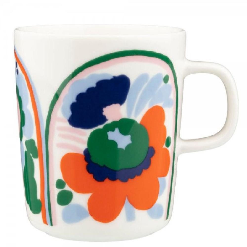 Marimekko Tasse Becher Oiva Karuselli Weiß Hellblau Orange (Klein)