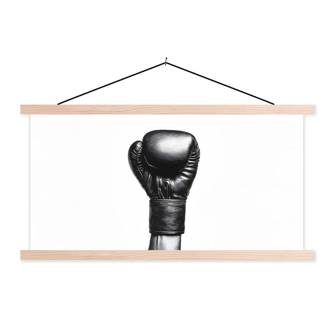 MuchoWow Poster Boxhandschuh - Schwarz - Hand, (1 St), Posterleiste, Textilposter für Wohnzimmer, Bilderleiste, 90x45 cm