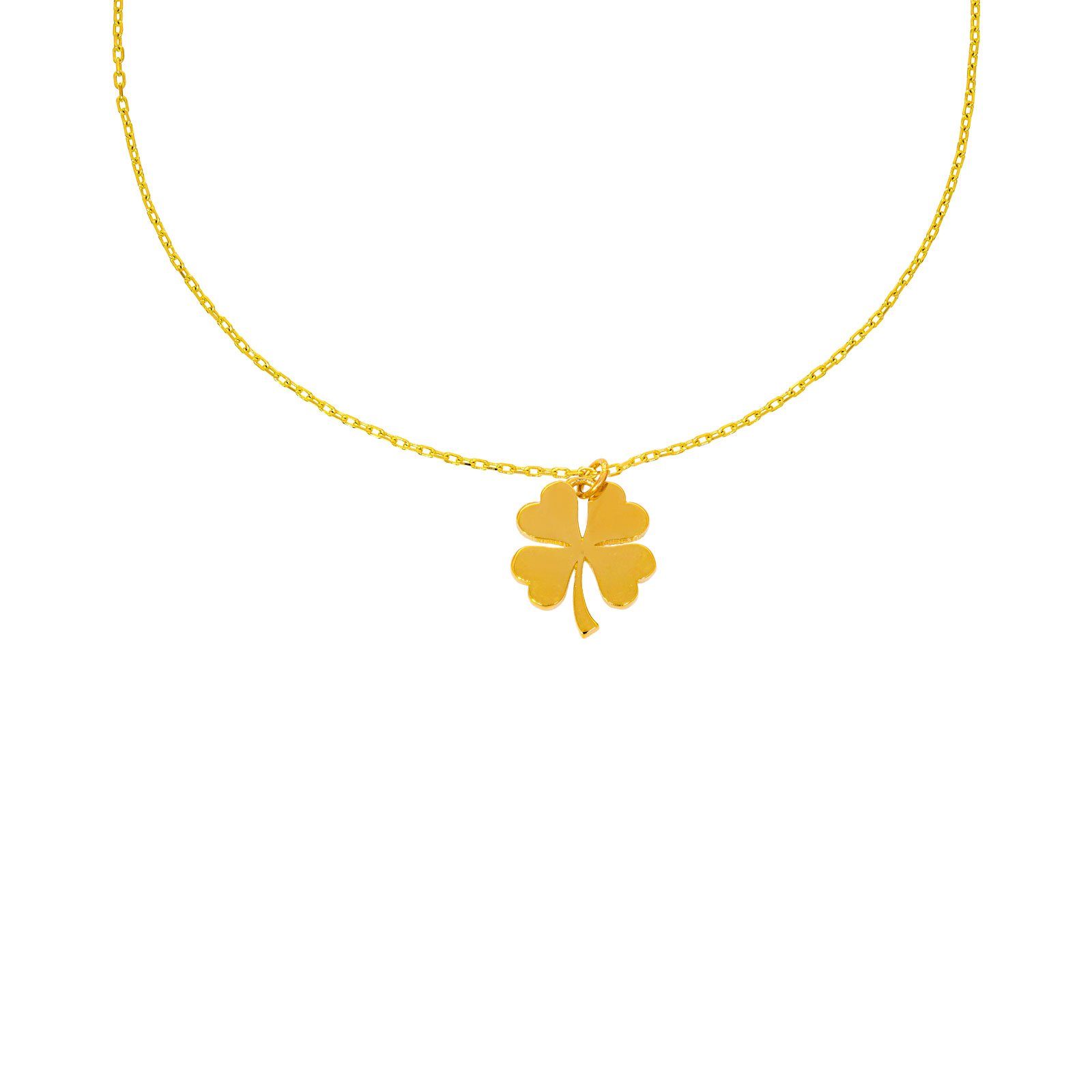 Stella-Jewellery Collier 585er Gold Collierkette mit Kleeblatt Anhänger, Collierkette mit Kleeblatt