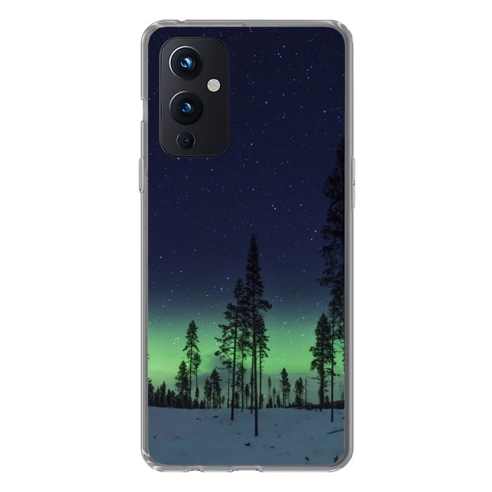 MuchoWow Handyhülle Nordlicht - Schnee - Bäume - Natur - Grün Phone Case Handyhülle OnePlus 9 Silikon Schutzhülle