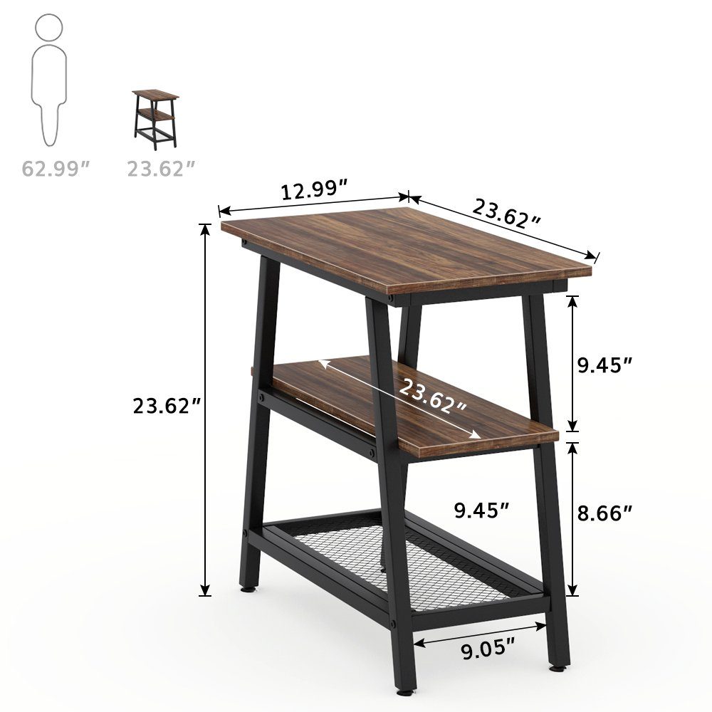 Runder Beistelltisch Aus Metall & MDF – 3-stöckiger Akzenttisch Für Kleine Räume, Braun (32x67 Cm)