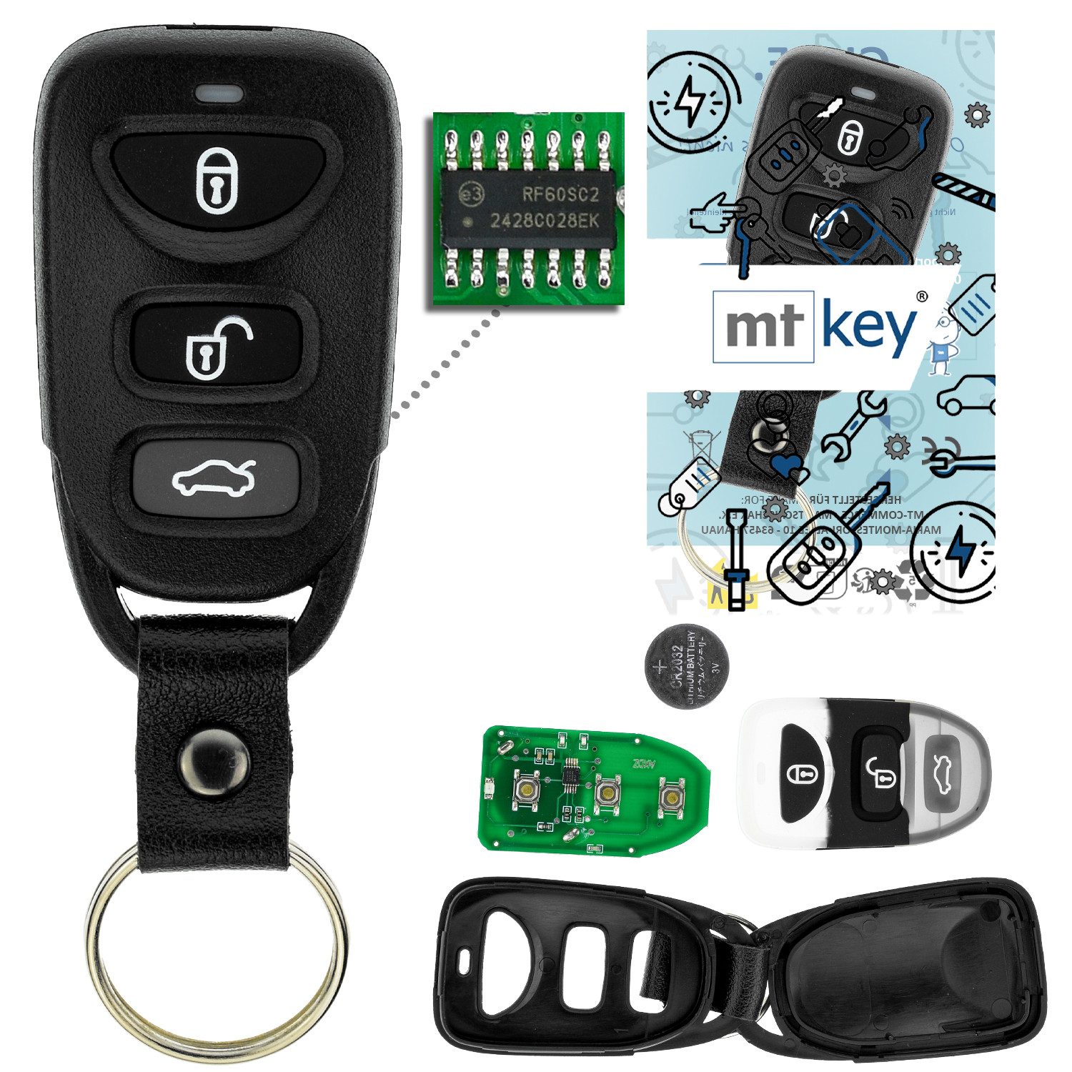 mt-key Schlüsseltasche Auto Funk Fernbedienung Sender 434MHZ (Set), für Hyundai Elantra (HD, 06–18); Elantra (MD, 10–18); Sonata (NF V...