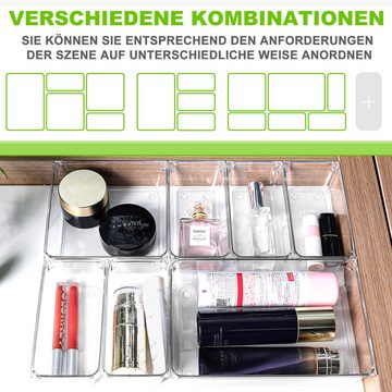 CALIYO Schubladeneinsatz 12-Tlg Schubladen Ordnungssystem mit 3 Größen, Makeup Organizer (12 St), Transparente Kunststoff-Aufbewahrungsboxen für Büro, Schubladen, Bad.