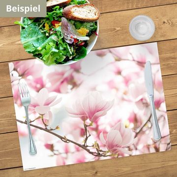Platzset, Tischset Frühling, Ostern & Blumen - Rosa Magnolien, Tischsetmacher, (aus Naturpapier in Aufbewahrungsmappe für tolles Ambiente, 12-St., 44 x 32 cm / rosa-weiß), Tischdeko Made in Germany