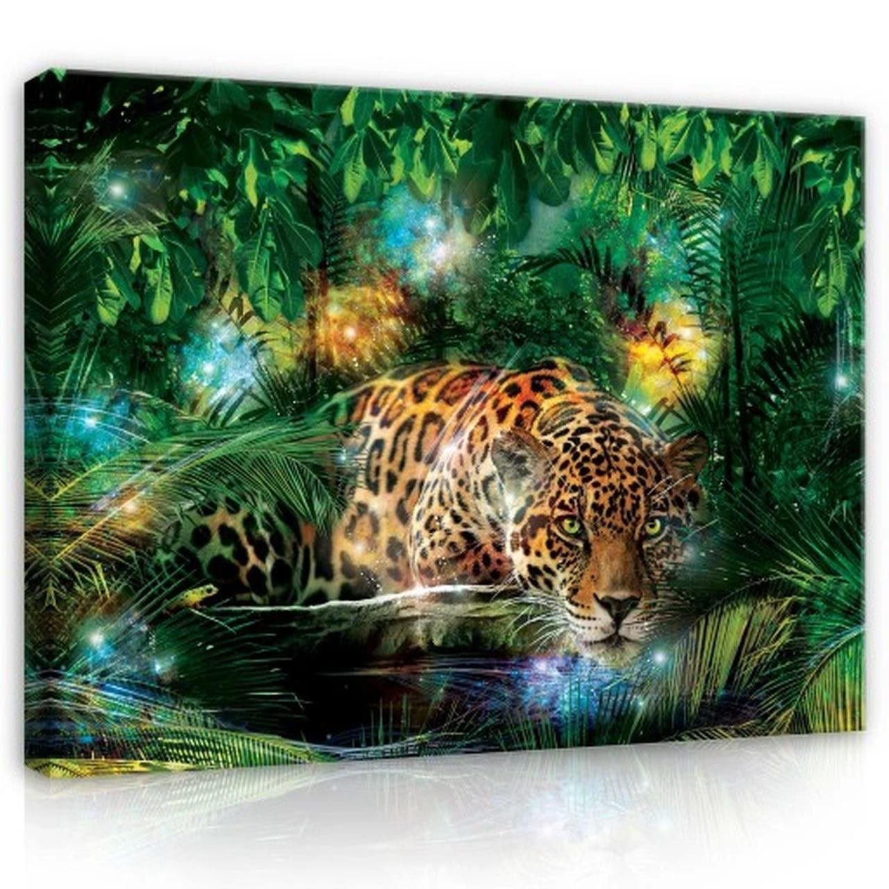 Leinwandbild Grün Tiere Tiger Dchungel Wald Wandbilder Modern Groß XXL