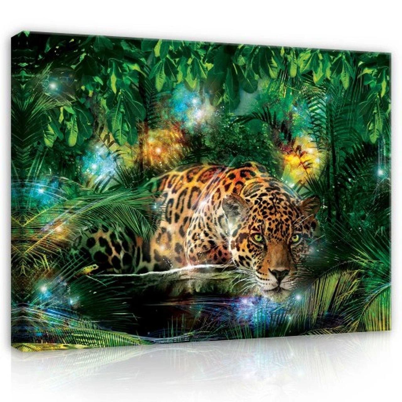 Wallarena Leinwandbild Leopard Tiere Tiger Dchungel Wald Wandbild Modern Groß XXL Wandbilder Leinwandbilder Modern Canvas Kunstdruck Bild Auf Leinwand Bilder für Wohnzimmer Schlafzimmer, (Einteilig), Aufhängefertig