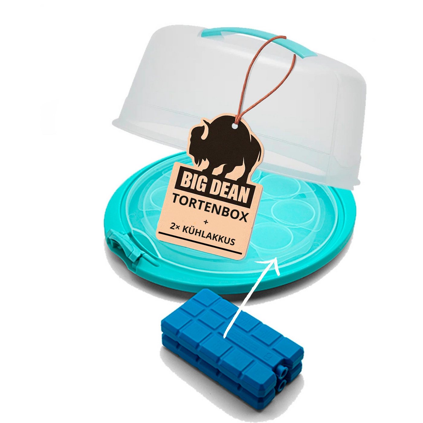BigDean Kuchentransportbox Tortenbehälter mit 2 Kühlakku Kuchen Transportbox mit Kühlung, Kunststoff, (Set, 3-tlg., Tortenglocke + Kühlakkus), BPA-Frei, Spülmaschinengeeignet