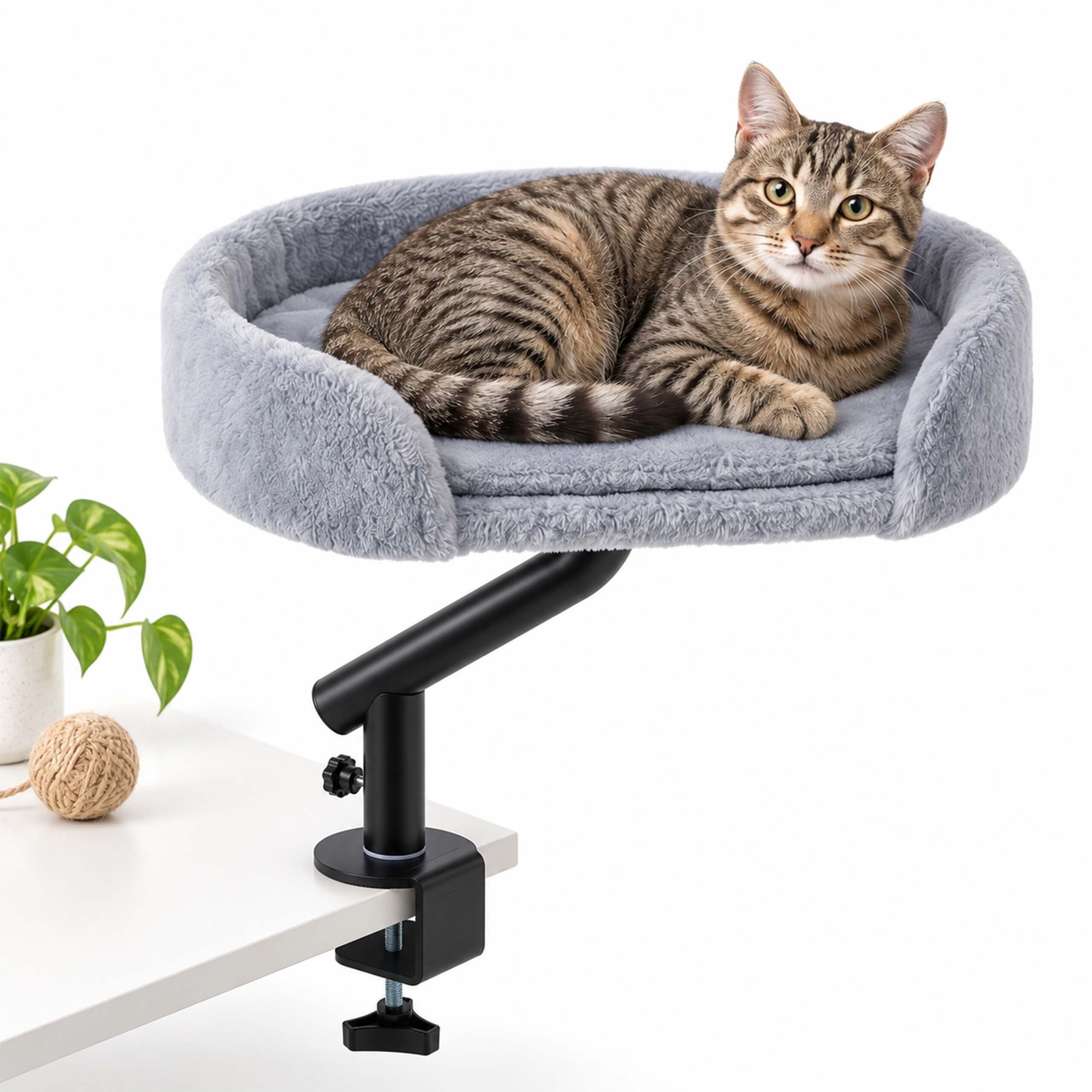 relaxdays Katzenliege Katzenbett für Schreibtisch, Polyester, grau