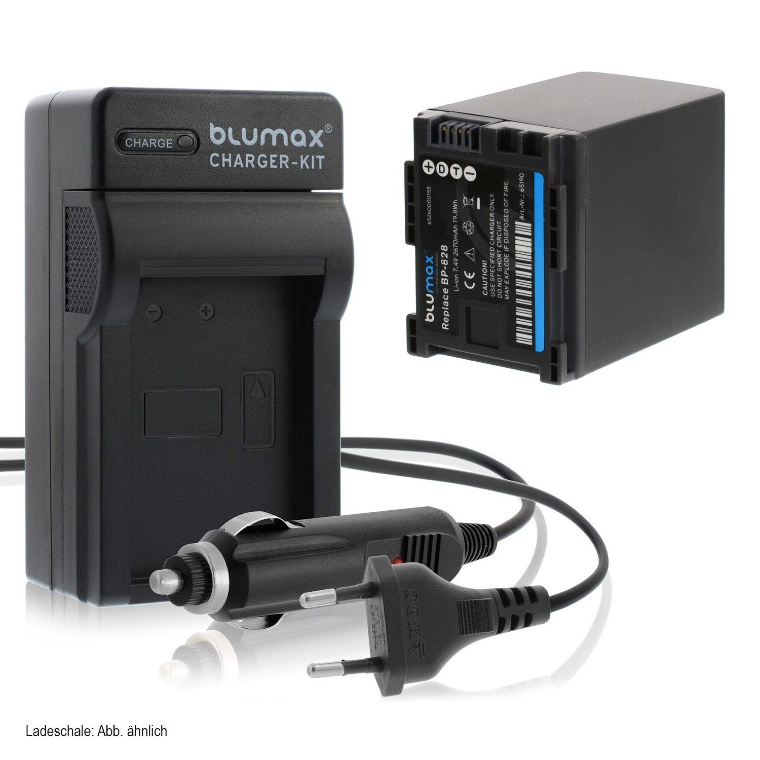 Blumax Set mit Lader für Canon BP-828 BP827 HF-G30 2670 mAh Kamera-Ladegerät