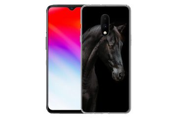 MuchoWow Handyhülle Pferd - Tiere - Schwarz - Porträt, Phone Case, Handyhülle OnePlus 7, Silikon, Schutzhülle