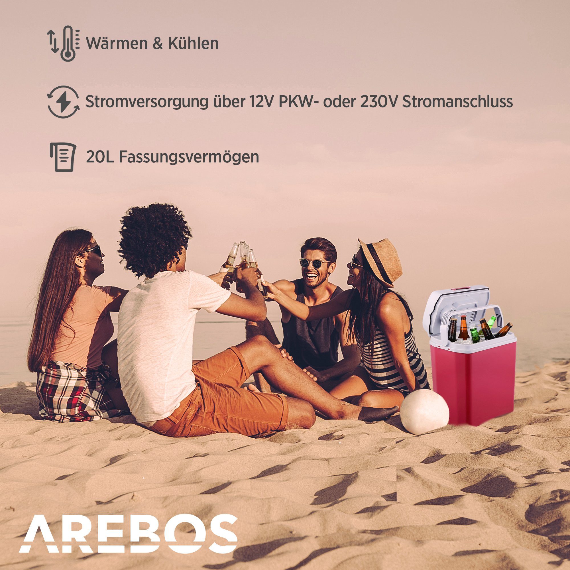 Arebos Elektrische Kühlbox, Mobil Kühlschrank & ECO Kühlen 20 Warmhalten, l Modus