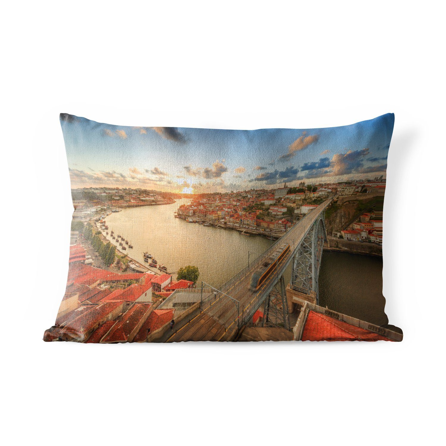 MuchoWow Dekokissen Sonnenuntergang in Polyester, Dekokissenbezug, Kissenhülle Porto, Outdoor-Dekorationskissen