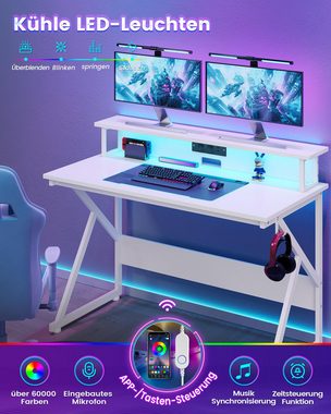 MSMASK Computertisch Gaming Tisch,PC Tisch, Schreibtisch mit Led und Steckdose, Bürotisch mit Monitorständer, 60T x 120Bcm