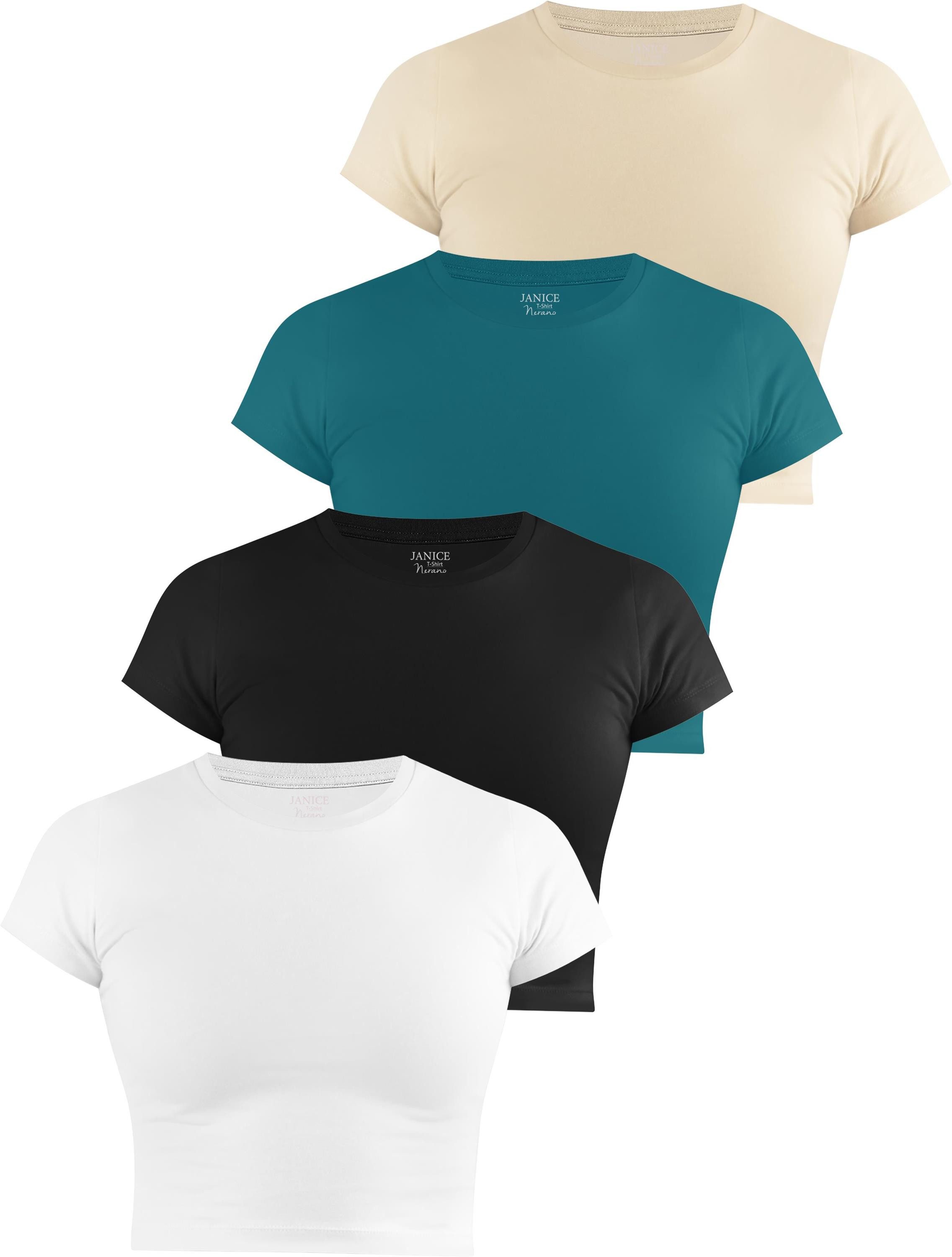 Kurzarmshirt 4 x Damen crop T-Shirt hochgeschlossen Nerano
