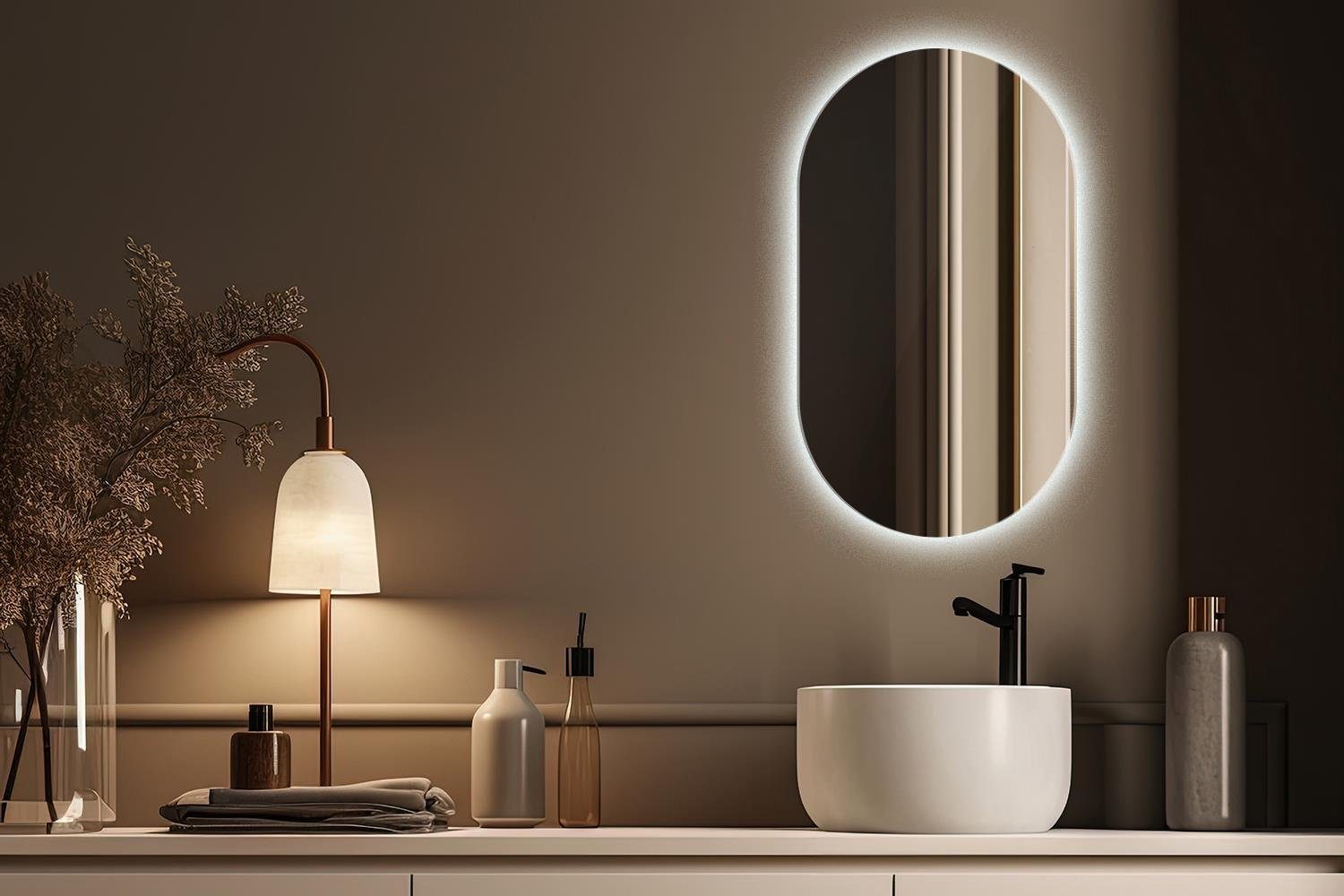 Tulup LED-Lichtspiegel 6500K) Spiegel (Kaltweiß LED Beleuchtung Deko Ovaler Badspiegel