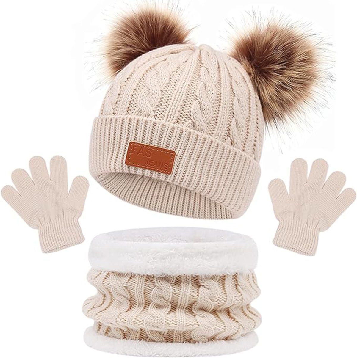 Schal, Kinder & Beanie Mütze Stück Anzug Beiger 3 Winter Set Hut, CTGtree Handschuhe Schal