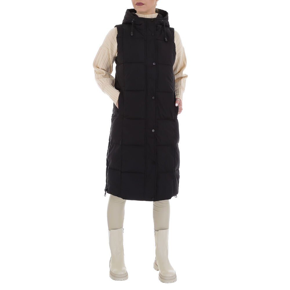 Ital-Design Steppweste Damen Freizeit Kapuze Gefüttert Winterjacke in Schwarz