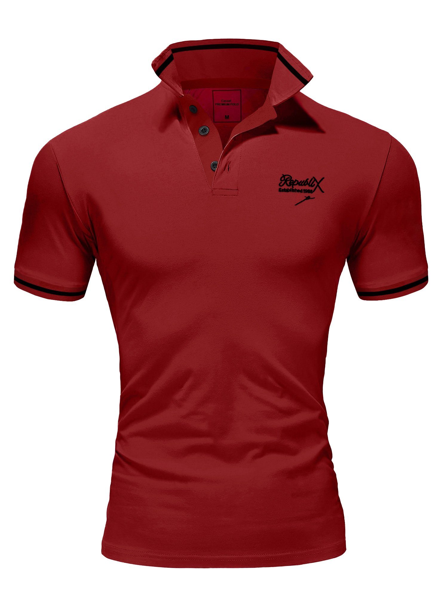 REPUBLIX Poloshirt GABRIEL Herren Basic Kurzarm Kontrast Polo Hemd Bordeaux/Schwarz