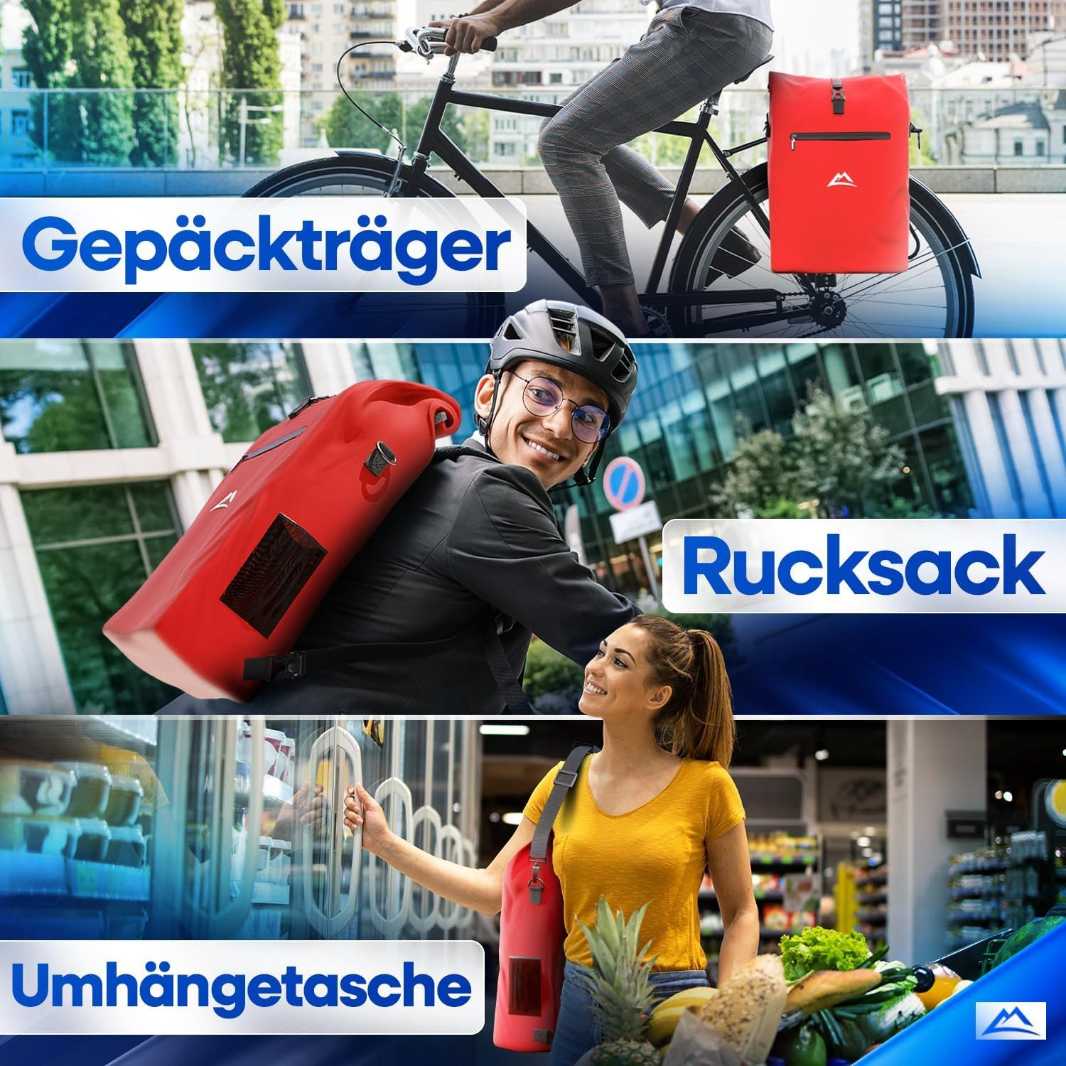 Nextcover Fahrradtasche TPU Fahrradtasche NEU 3in1 Fahrradtasche für Gepäckträger -wasserdicht