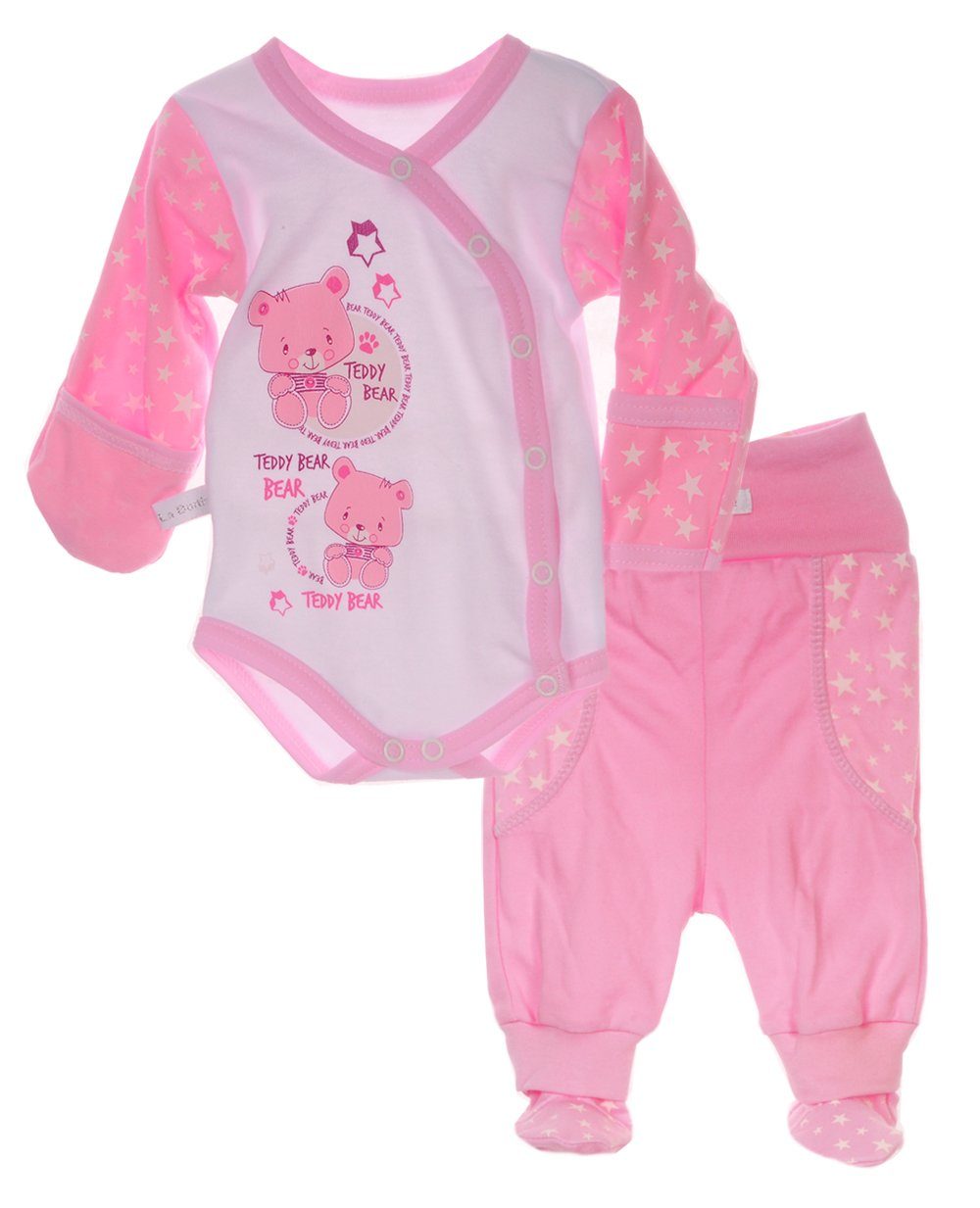 Body & Hose Wickelbody Schlupfhose Baby Anzug 2tlg Set Body in Rosa mit Sternen