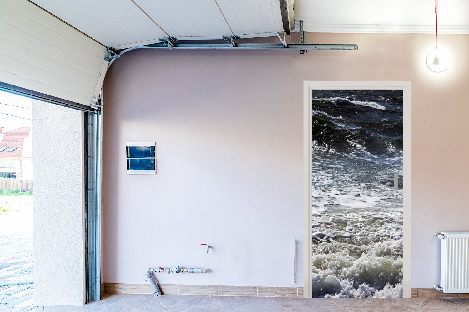 Wasser bedruckt, MuchoWow - (1 Wellen, Nordsee Matt, Tür, St), 75x205 Fototapete - Türtapete Türaufkleber, cm für