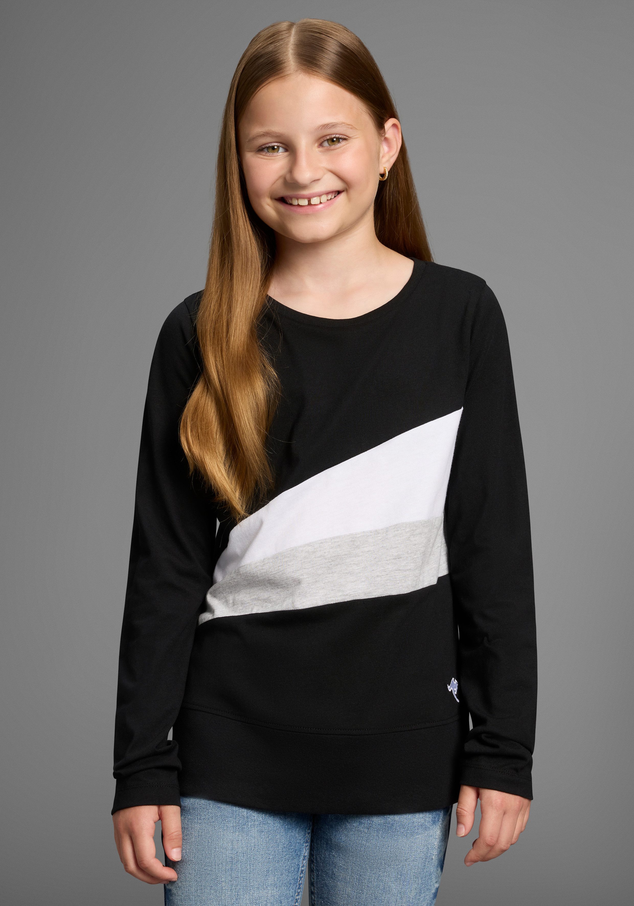 KangaROOS Langarmshirt mit coolem Colourblocking, mit Kangaroos Logo und Stickerei