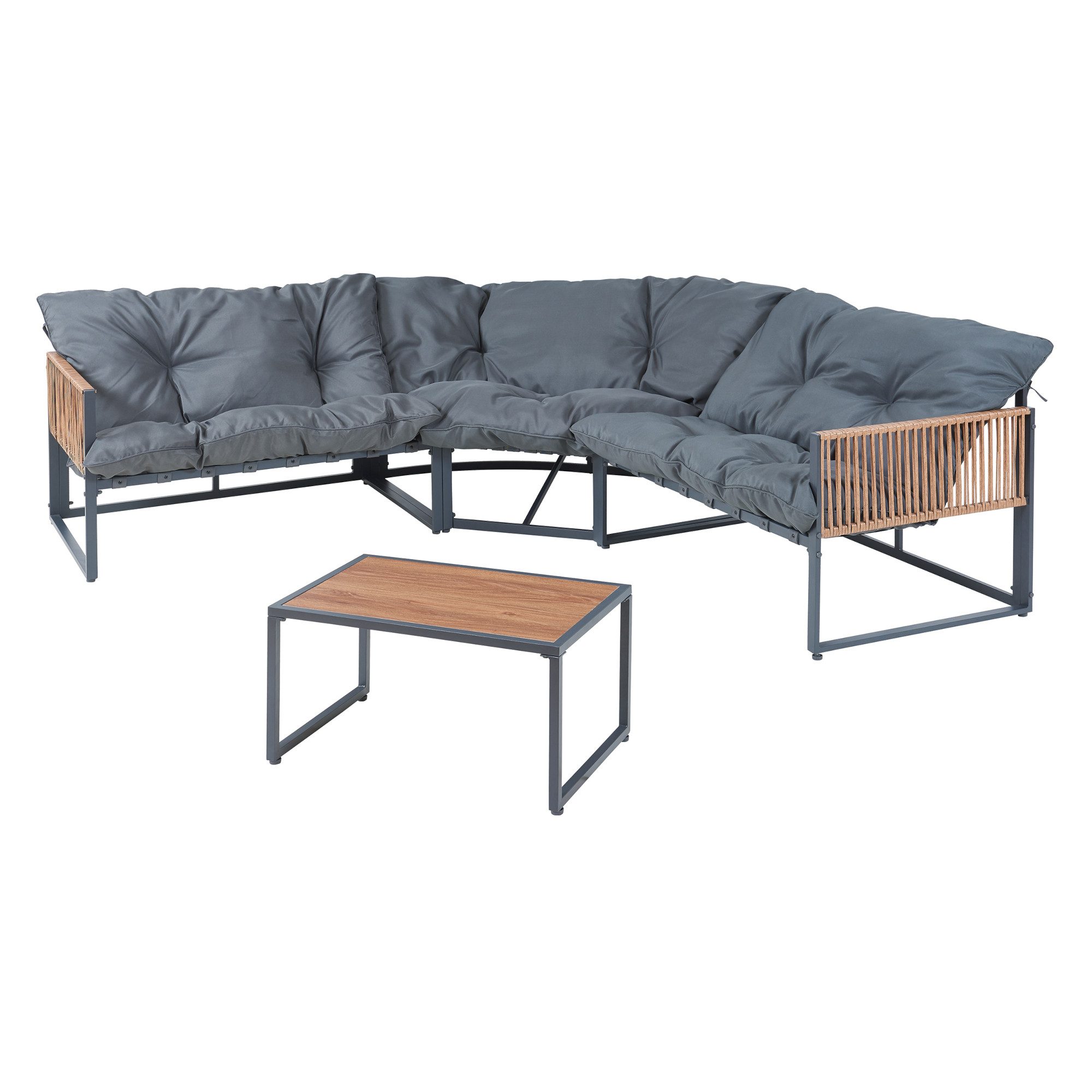 casa.pro Loungeset, (Set, 4-tlg), »Karg« Sofa mit Couchtisch Kissen Dunkelg günstig online kaufen