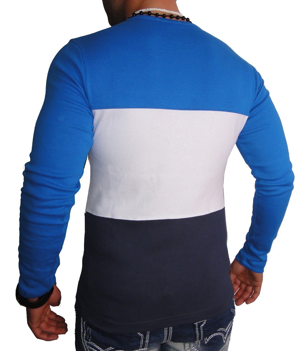 und Langarmshirt Rundhals JEEL Longsleeve Brusttasche Blau-Weiß-Anthrazit mit